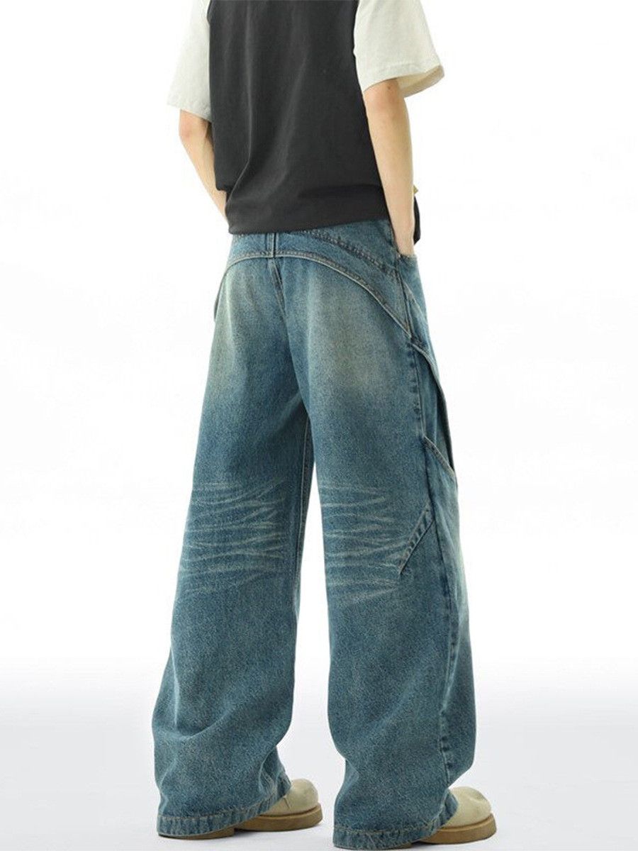 Vintage Men's American-Style Paneled Washed Curved-Leg Jeans Size US 33 - 5 Thumbnail