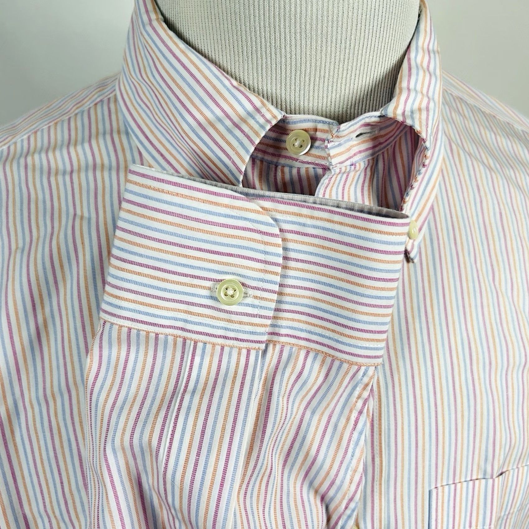 Brooks Brothers Brooks Brothers 17 36 Slim Fit Dress Shirt Striped Pink Blue Orange Button-Down Men’s Regular Size 17 100% Cotton Non-Iron Multicolor Shirt Size 46R - 4 Thumbnail