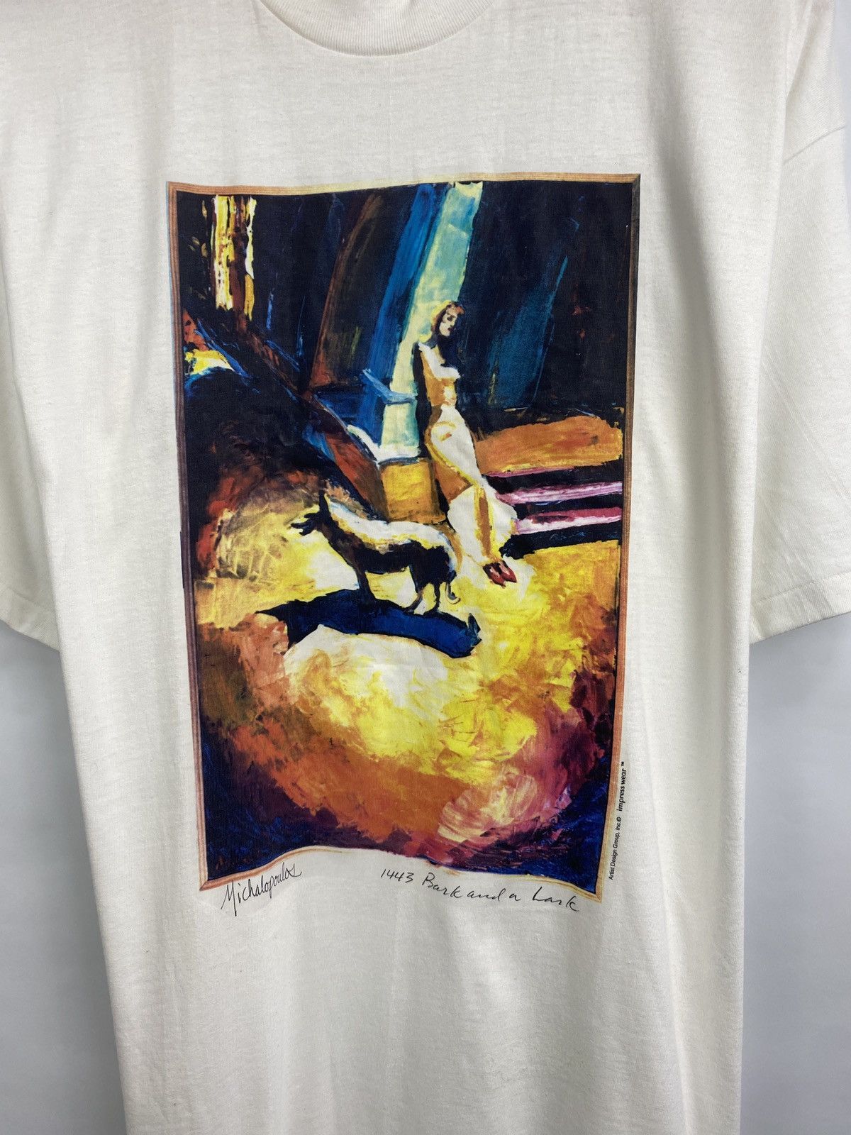 Hanes Vintage 90s James Michalopoulos T-shirt Monet style rare Y2K Size US XL / EU 56 / 4 - 4 Thumbnail