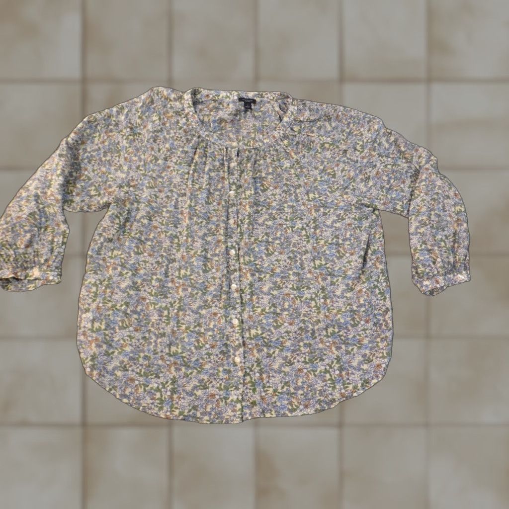 Vintage Ann Taylor Top Large Green Floral Button Up Womens Regular L Cotton Rayon Woven Button-Up Casual Shirt Women Fashion Green Floral 90s? Size L / US 10 / IT 46 - 1 Thumbnail