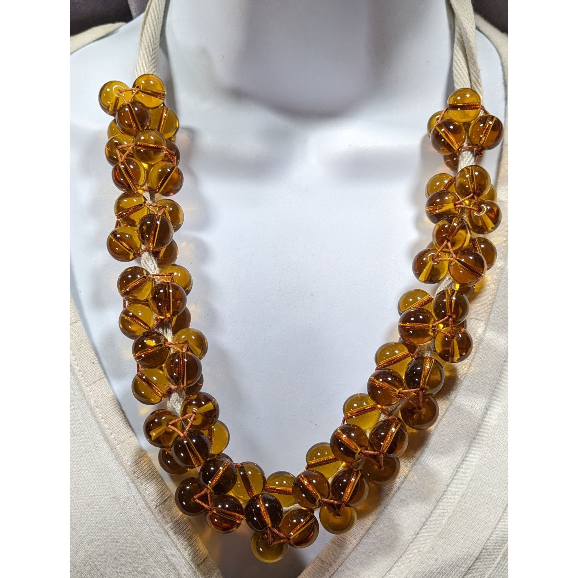 Other Vintage Honey Glass Marble Beaded Tie On Necklace Size ONE SIZE - 4 Thumbnail
