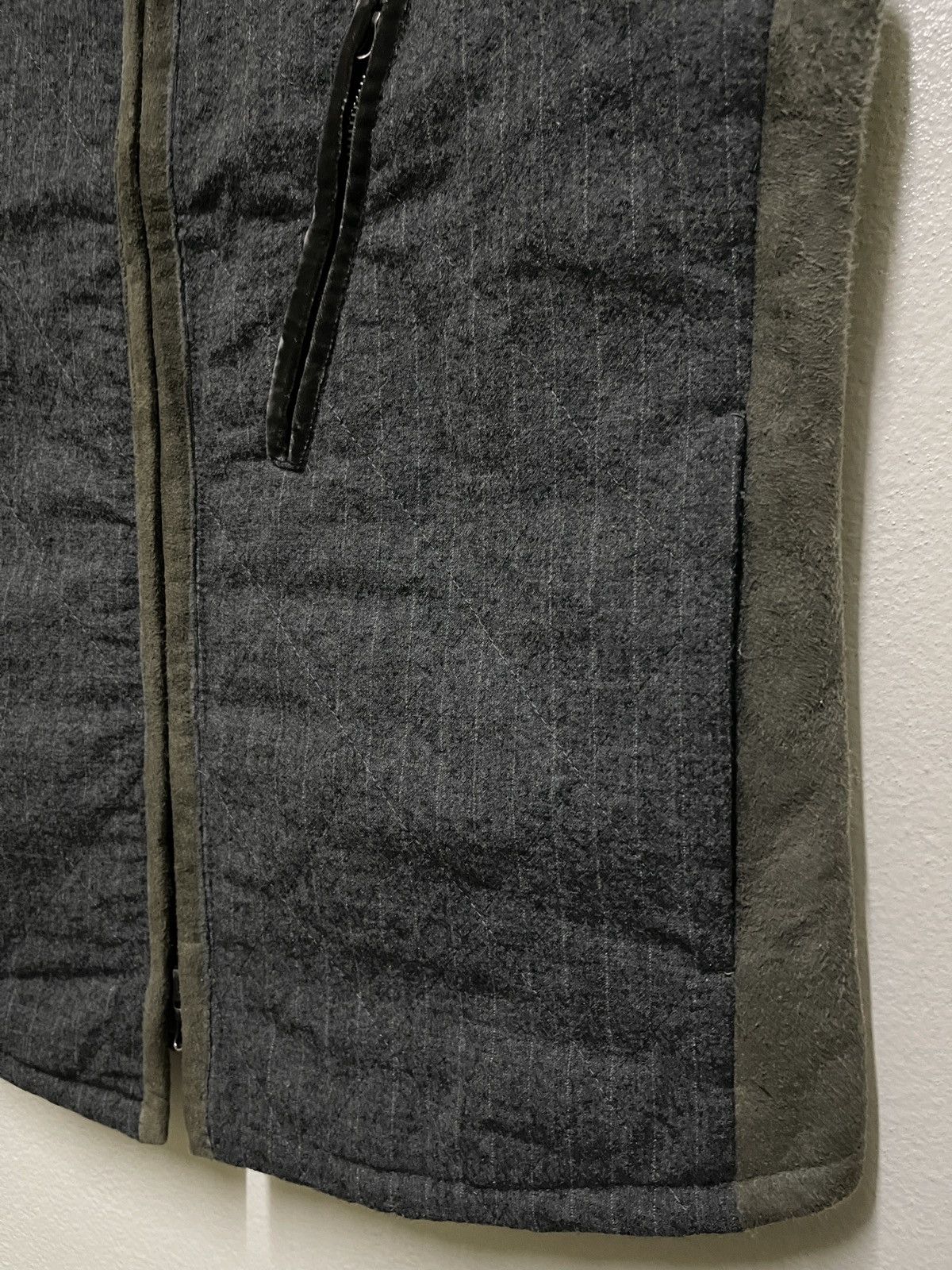 Japanese Brand Dhyana Wool Stripe Leather Switch Quilted Vest Size US XL / EU 56 / 4 - 5 Thumbnail