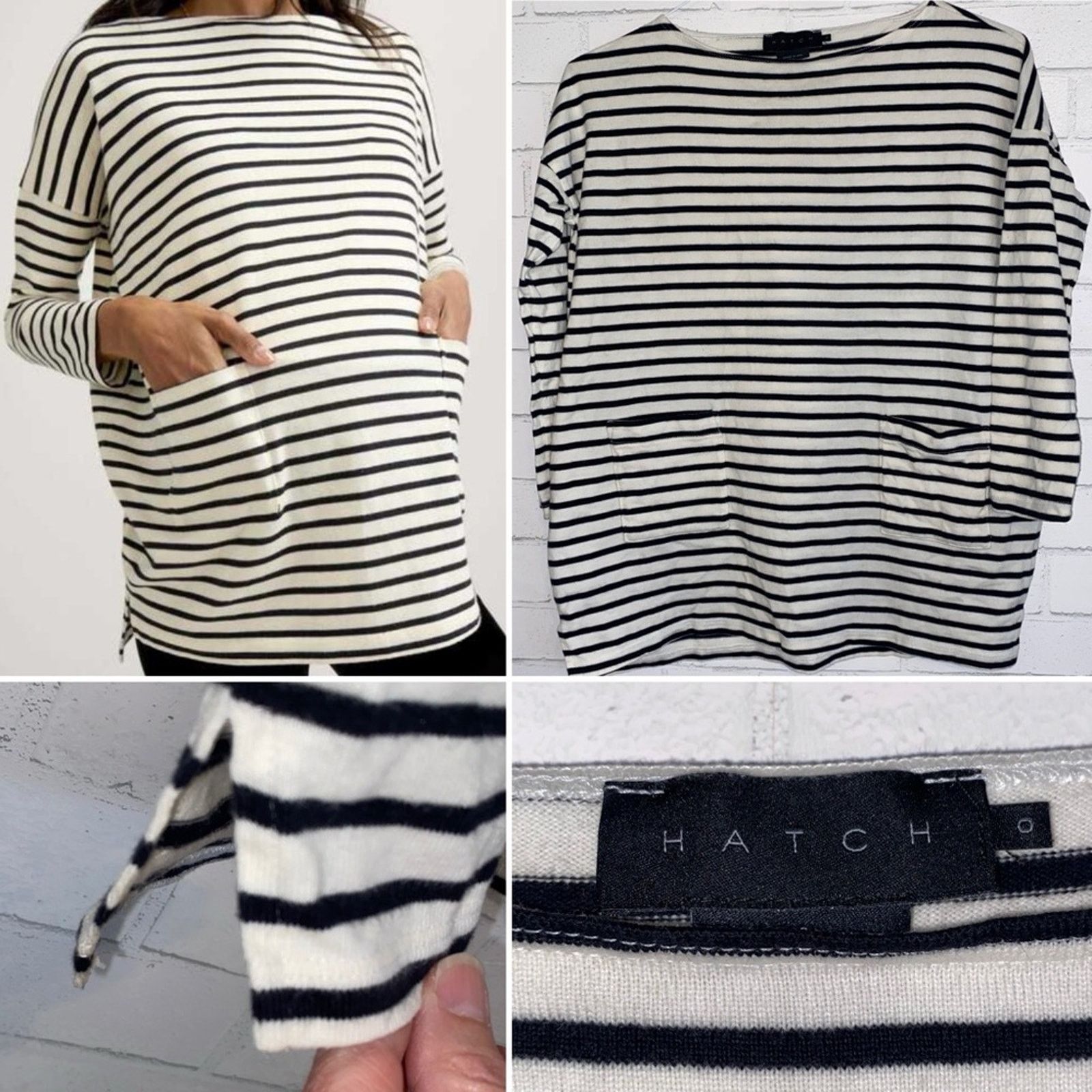 Other HATCH $148 Bateau Neck Striped Black Ivory Maternity Top 0 Size XS / US 0-2 / IT 36-38 - 1 Thumbnail