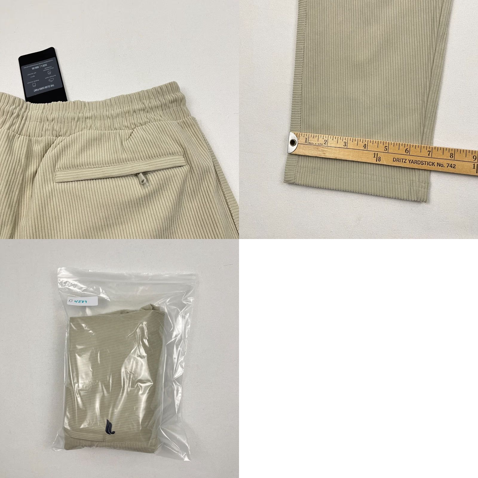Fabletics Fabletics Mens Pants Cord Club Beig 30" L x 30" Soft Corduroy Athleisure New Regular Tapered Pockets Elastic Waist 100% Polyester Size US 33 - 8 Thumbnail