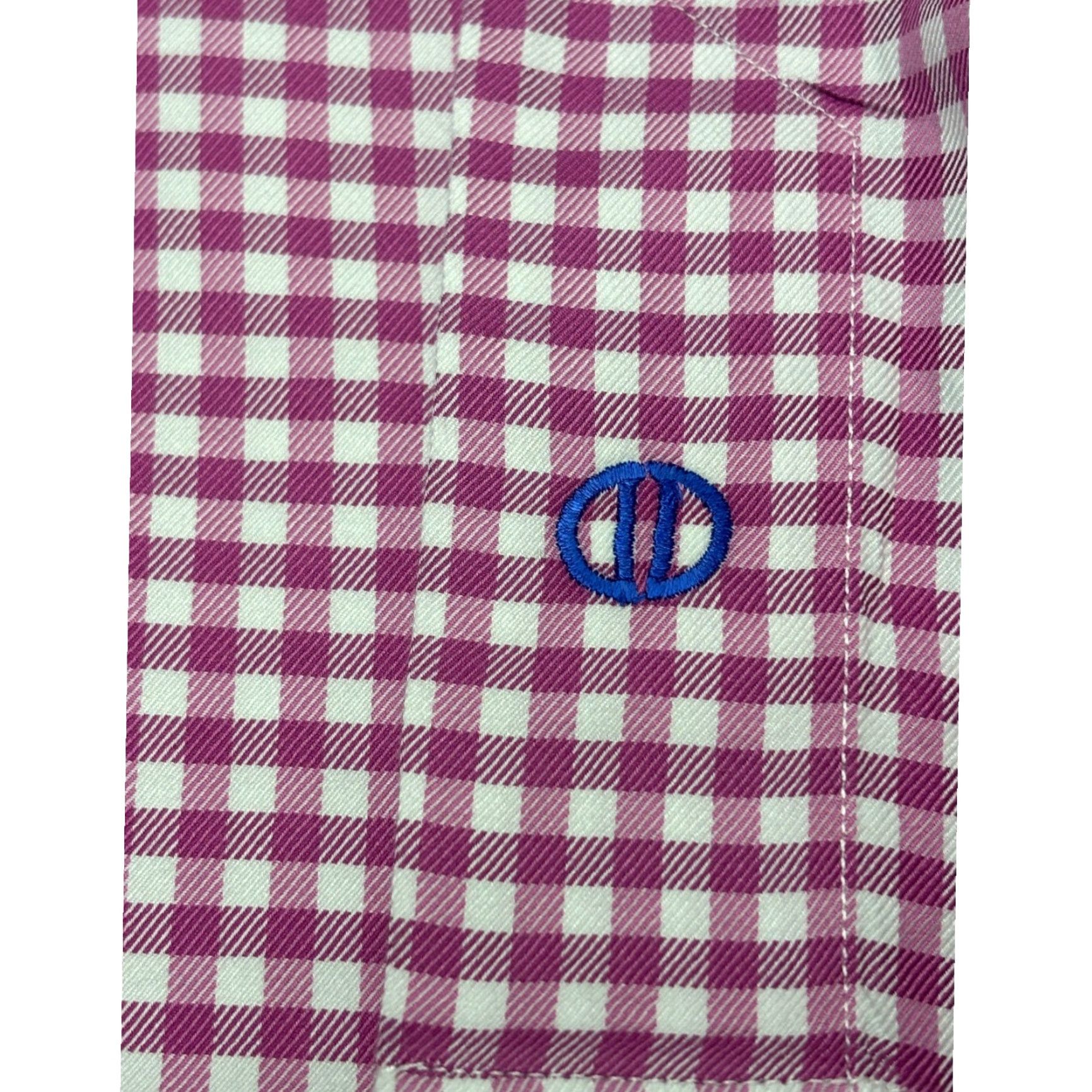 David Donahue David Donahue Mens Dress Shirt Pink White Gingham Check Cotton 17 32/33 Size 46R - 6 Thumbnail