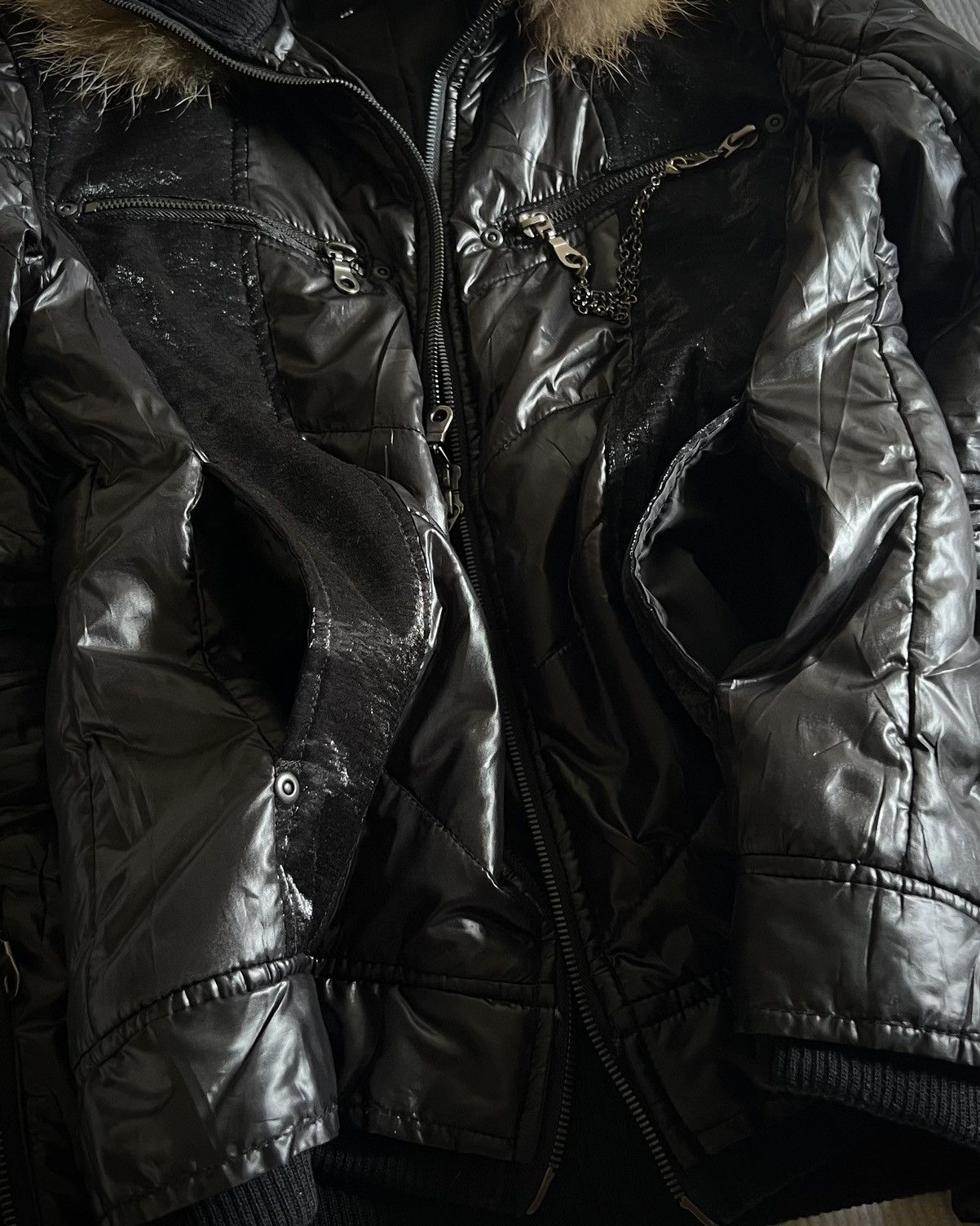 Japanese Brand Xfrm Fur Hood Chain Puffer Jacket Black Y2K Vkei Grunge Size US M / EU 48-50 / 2 - 6 Thumbnail