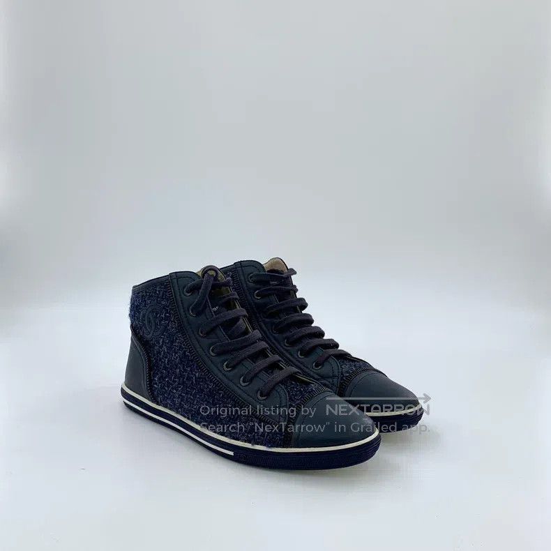 Chanel Chanel Dark blue woven tweed stitching casual high-top sne Size US 8.5 / IT 38.5 - 2 Thumbnail