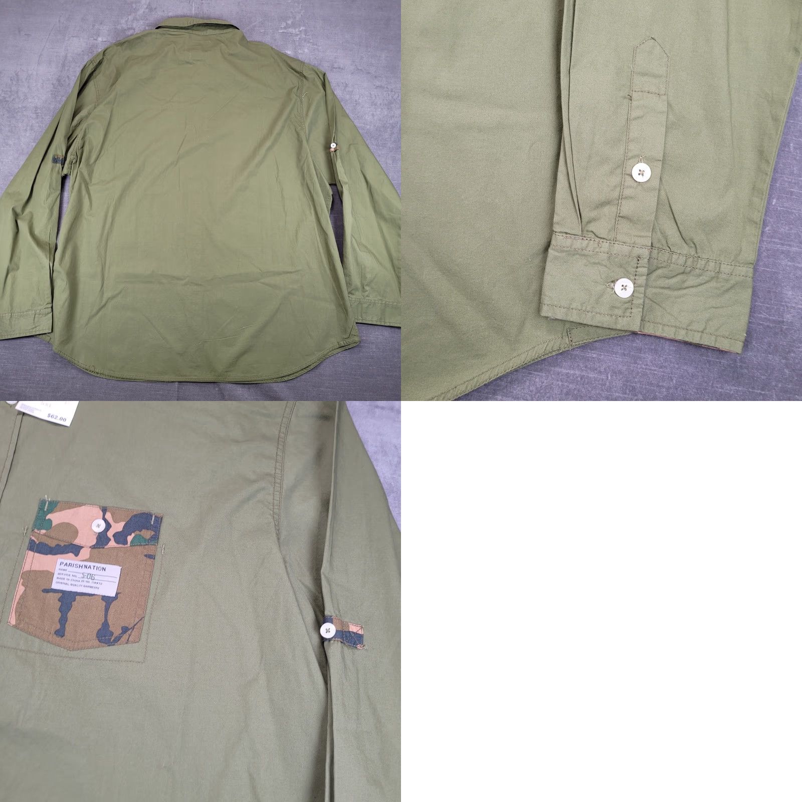 Vintage VINTAGE PARISH COLLECTION Olive Green Camo Long Sleeve Button-Up Shirt 5XL Mens Size US XXL / EU 58 / 5 - 8 Thumbnail