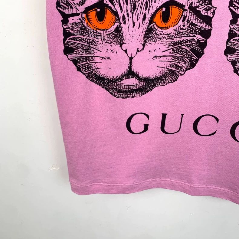 Gucci Gucci Pink cat print round-neck cotton short-sleeved T-shir Size US XXS / EU 40 - 4 Thumbnail