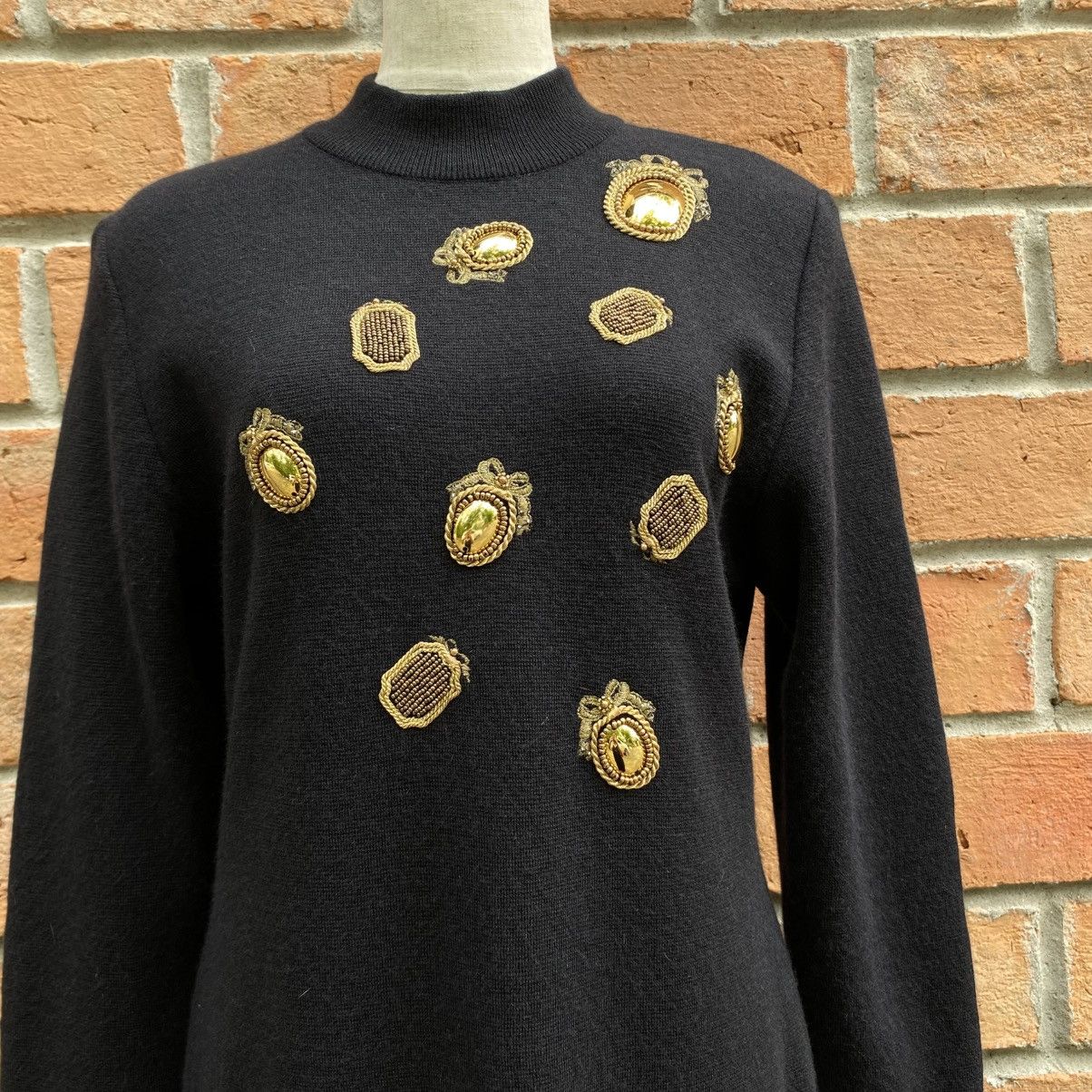 Dior Vintage Christian Dior Black Wool Dress Gold Embellishments Size M / US 6-8 / IT 42-44 - 14 Thumbnail