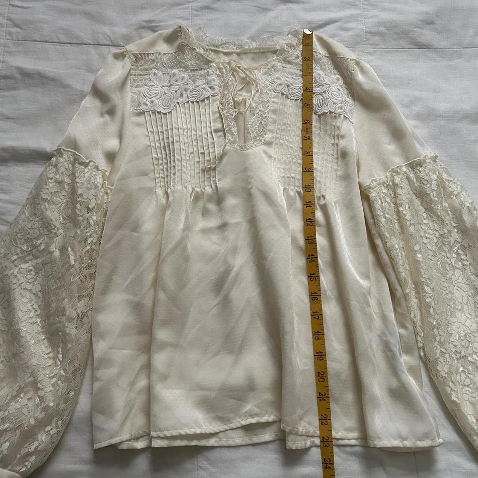 Axes Femme Cream textured lace blouse with long sleeves