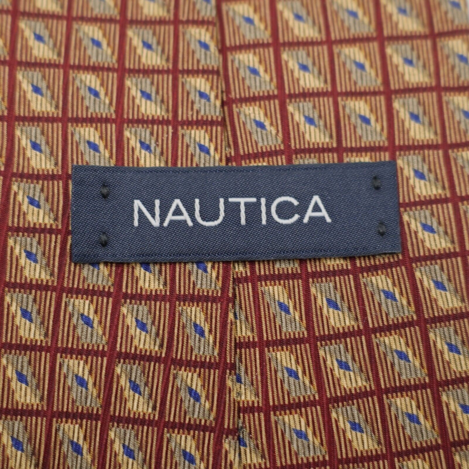 Nautica Nautica Woven Red Tan Beige Geometric Wide Silk Tie Size ONE SIZE - 3 Thumbnail