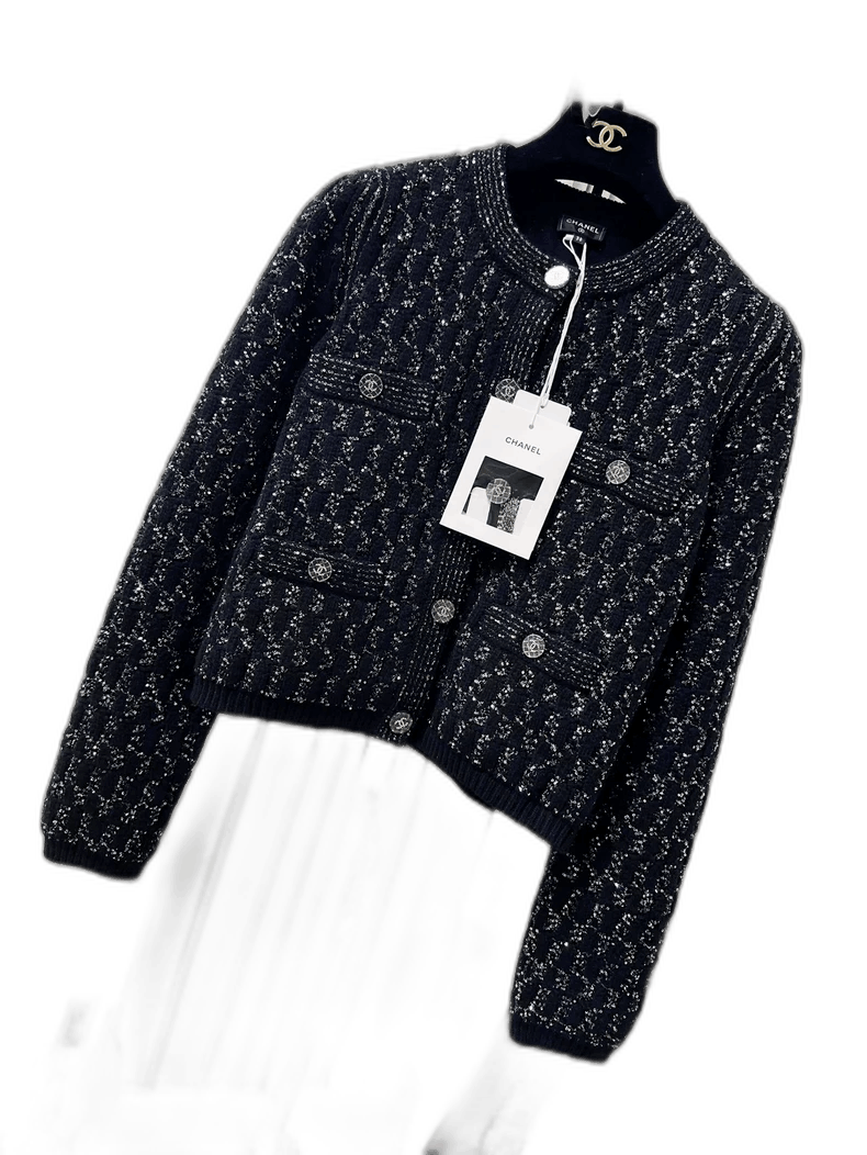 Chanel CHANEL 21K Black Sequin Knit Cardigan Size M / US 6-8 / IT 42-44 - 1 Thumbnail