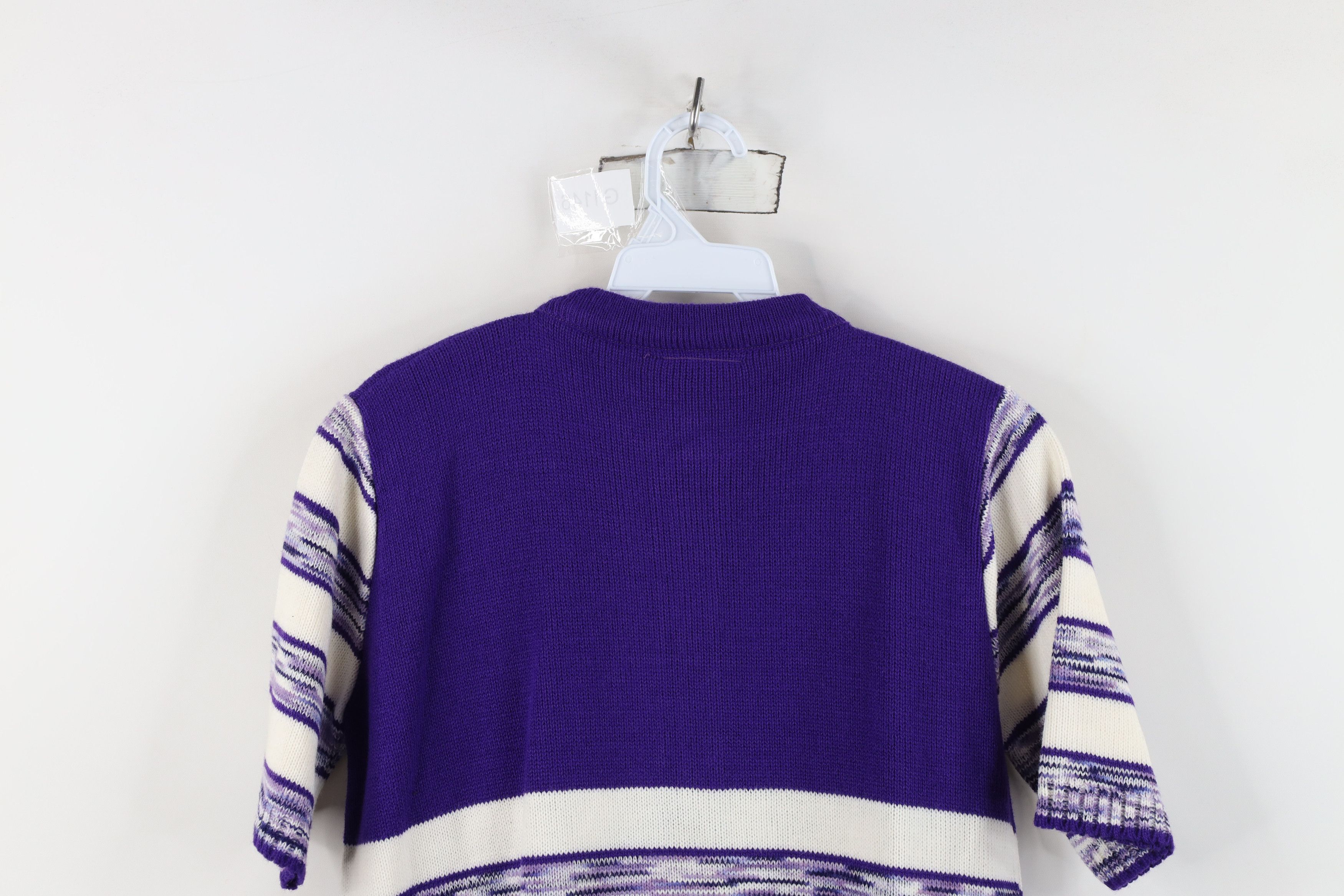 Vintage Vintage 50s 60s Button Striped Knit Short Sleeve Sweater USA Size M / US 6-8 / IT 42-44 - 8 Thumbnail