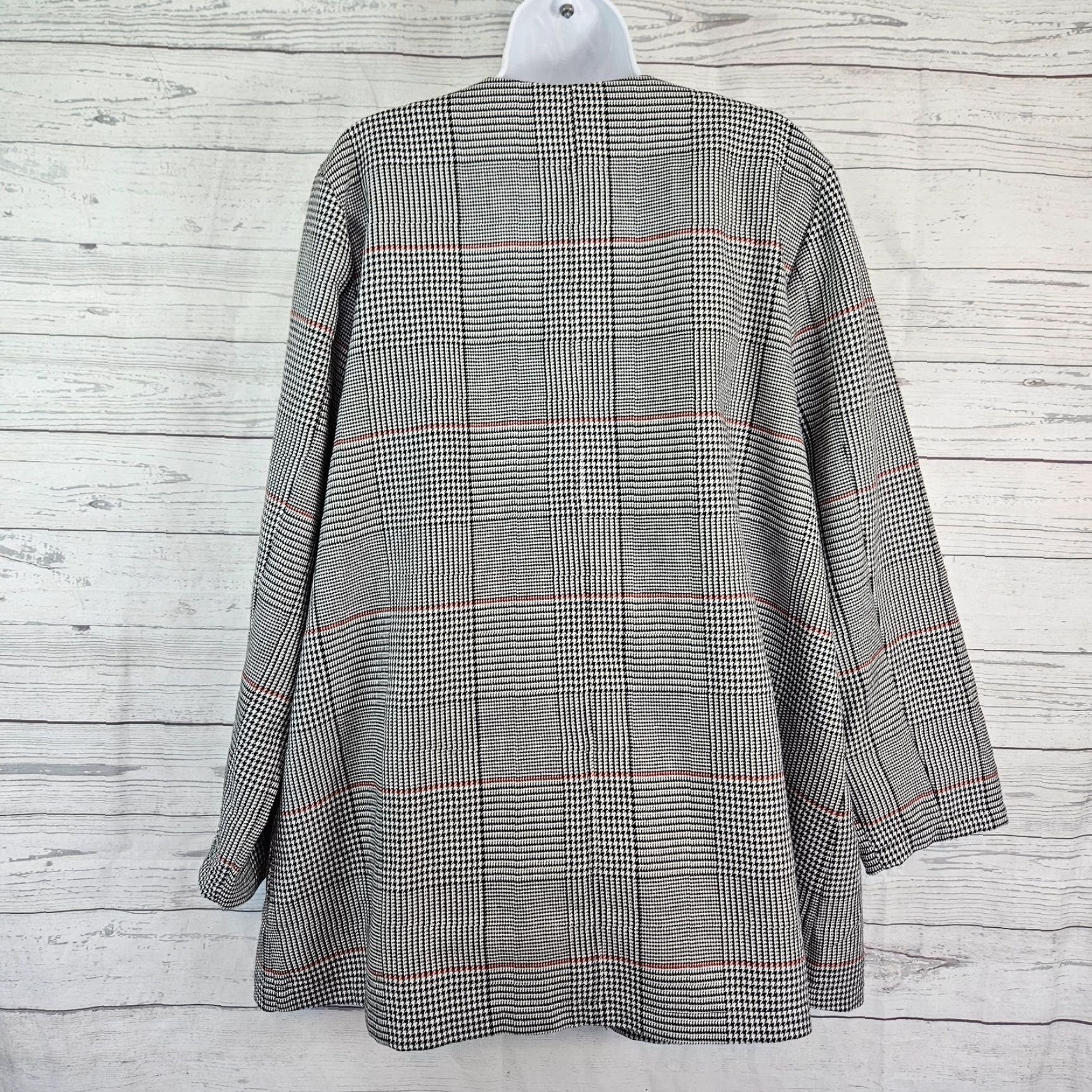 Vintage Laurie Felt Coat Womens XL Black Red Houndstooth Fringe Button Front Size XL / US 12-14 / IT 48-50 - 3 Thumbnail