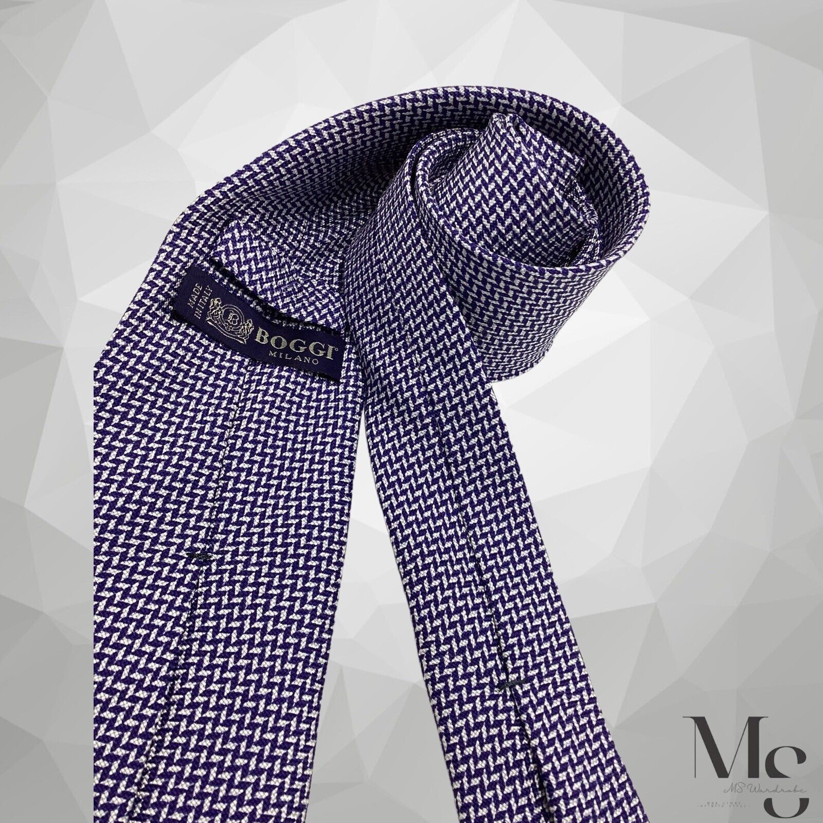 Boggi BOGGI MILANO XL Blue Geometric 3D Luxury Silk Tie Italy W: 3 Size ONE SIZE - 3 Thumbnail