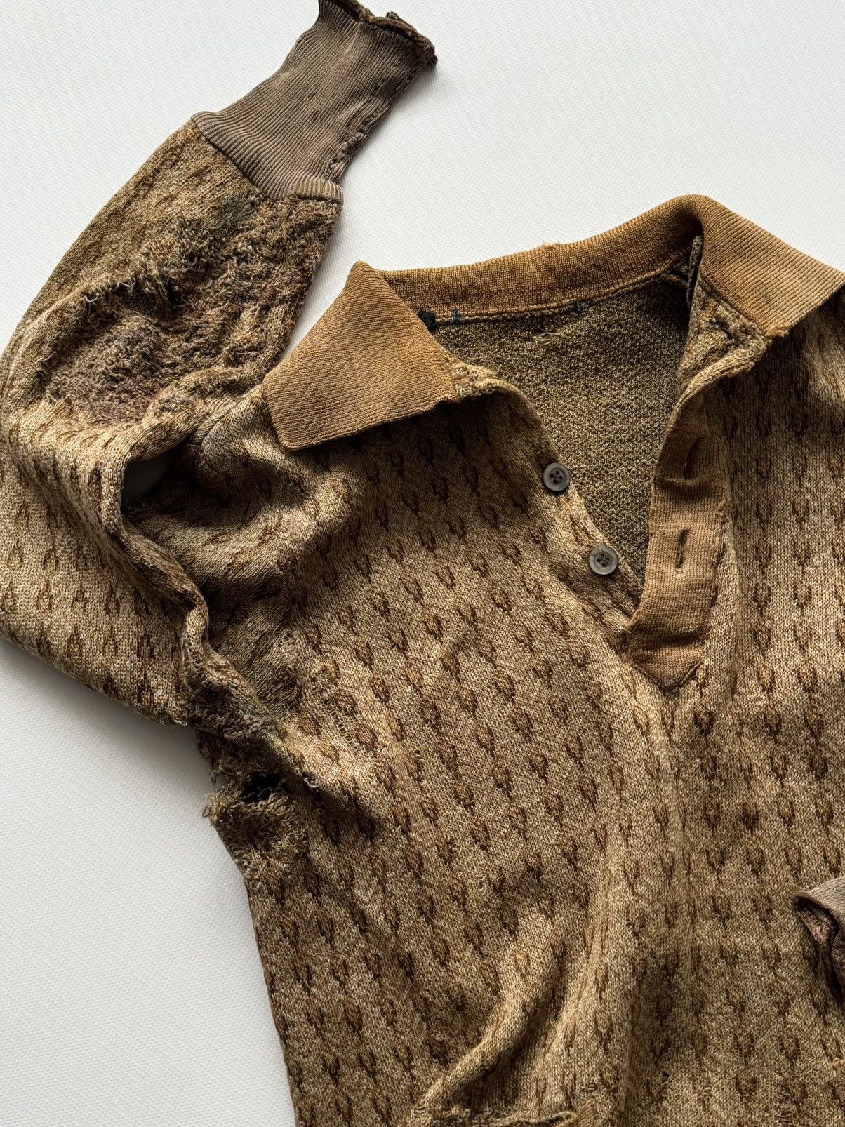 Vintage 1930s German Thrashed Avant Garde Wool Knit Sweater Size US S / EU 44-46 / 1 - 3 Thumbnail