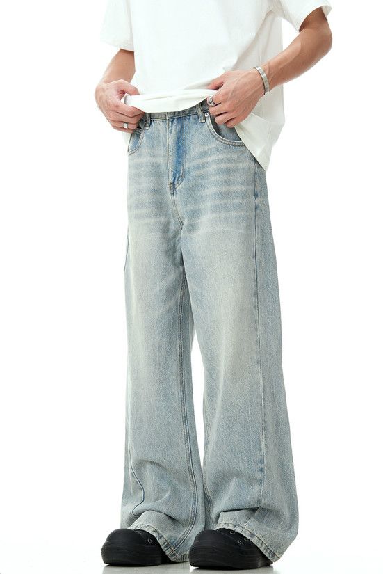 Japanese Brand American style blue straight washed vintage loose jeans Size US 32 / EU 48 - 3 Thumbnail