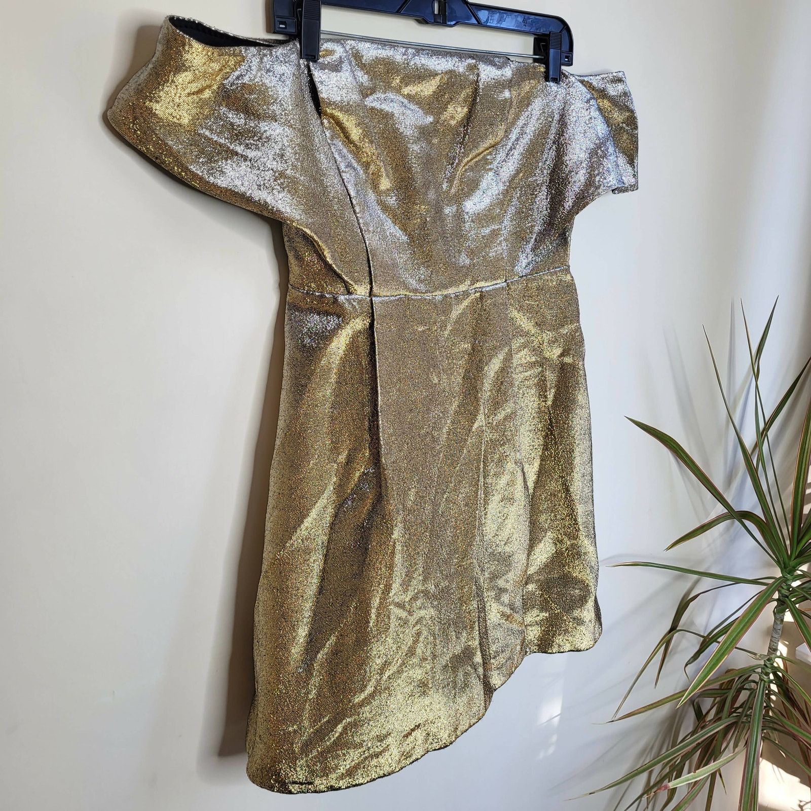 Sandro Sandro Metallic Off-the-Shoulder A-line Mini Dress - Gold Size L / US 10 / IT 46 - 4 Thumbnail
