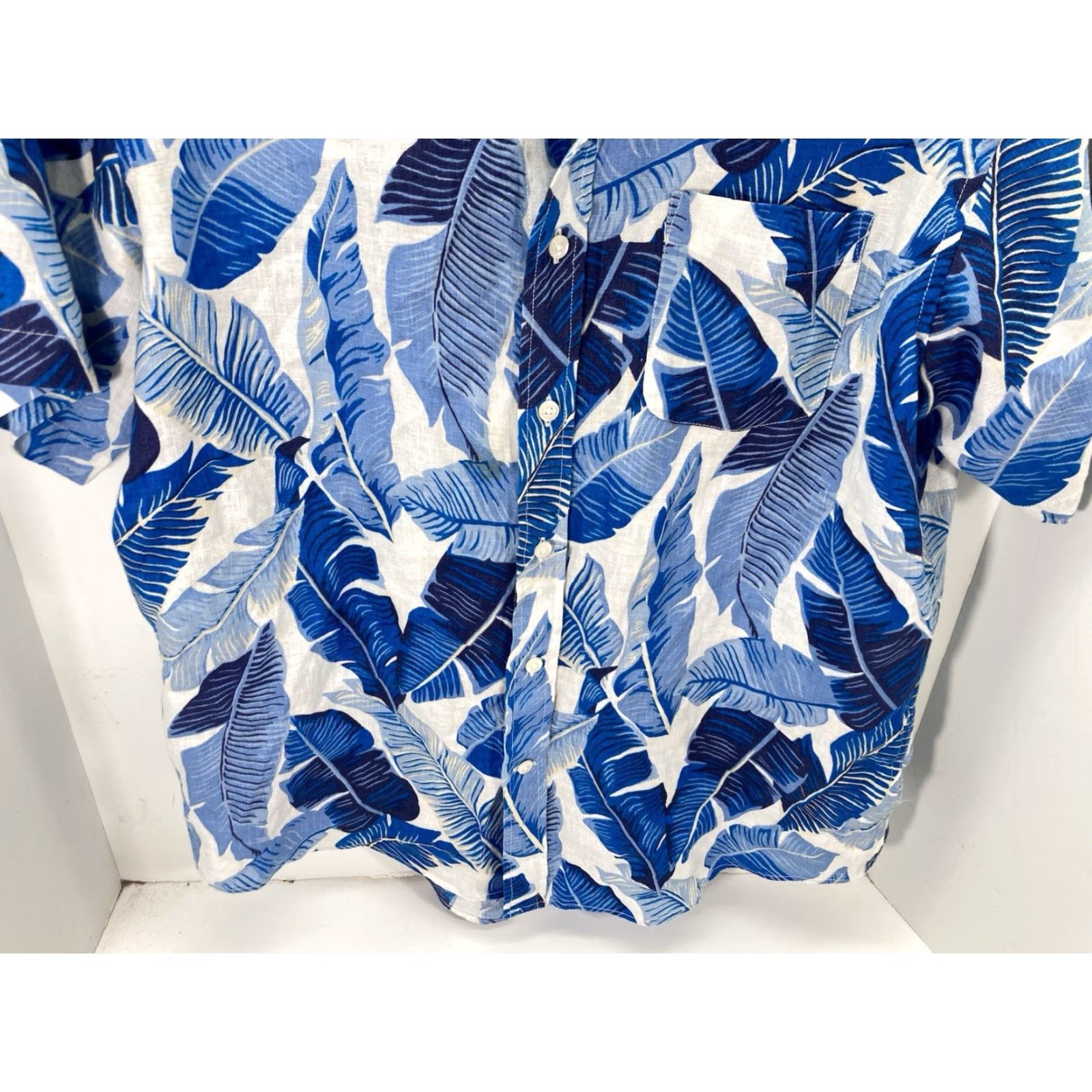 Lands' End Lands' End Linen Cabana Shirt Men M Blue Floral Button Short Sleeve Shirt Size US M / EU 48-50 / 2 - 3 Thumbnail