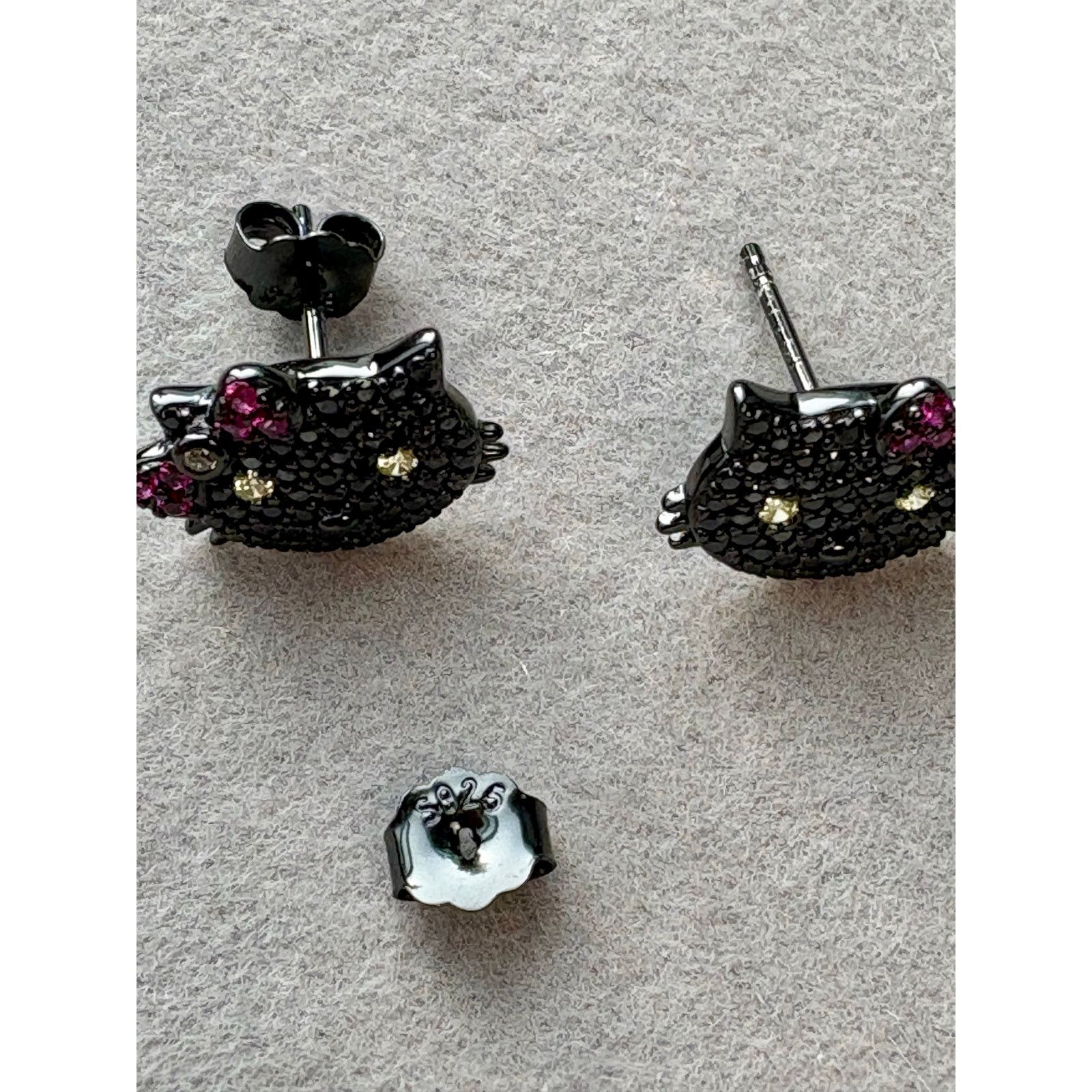Jewelry Hello Kitty Moissanite Sterling Silver Necklace-Earring Set Size ONE SIZE - 6 Thumbnail