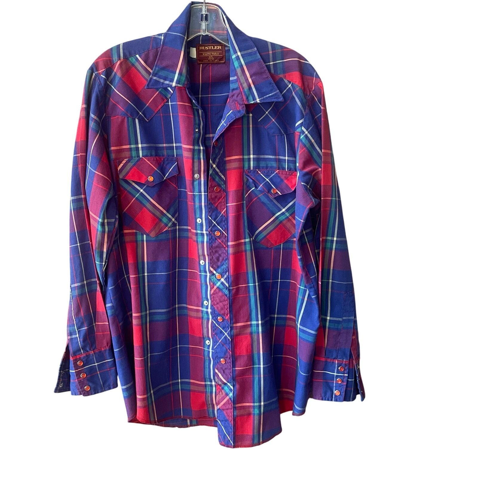 Rustler VTG Rustler Plaid X Long Tails Pearl Snap Shirt Red Western Size US L / EU 52-54 / 3 - 1 Thumbnail