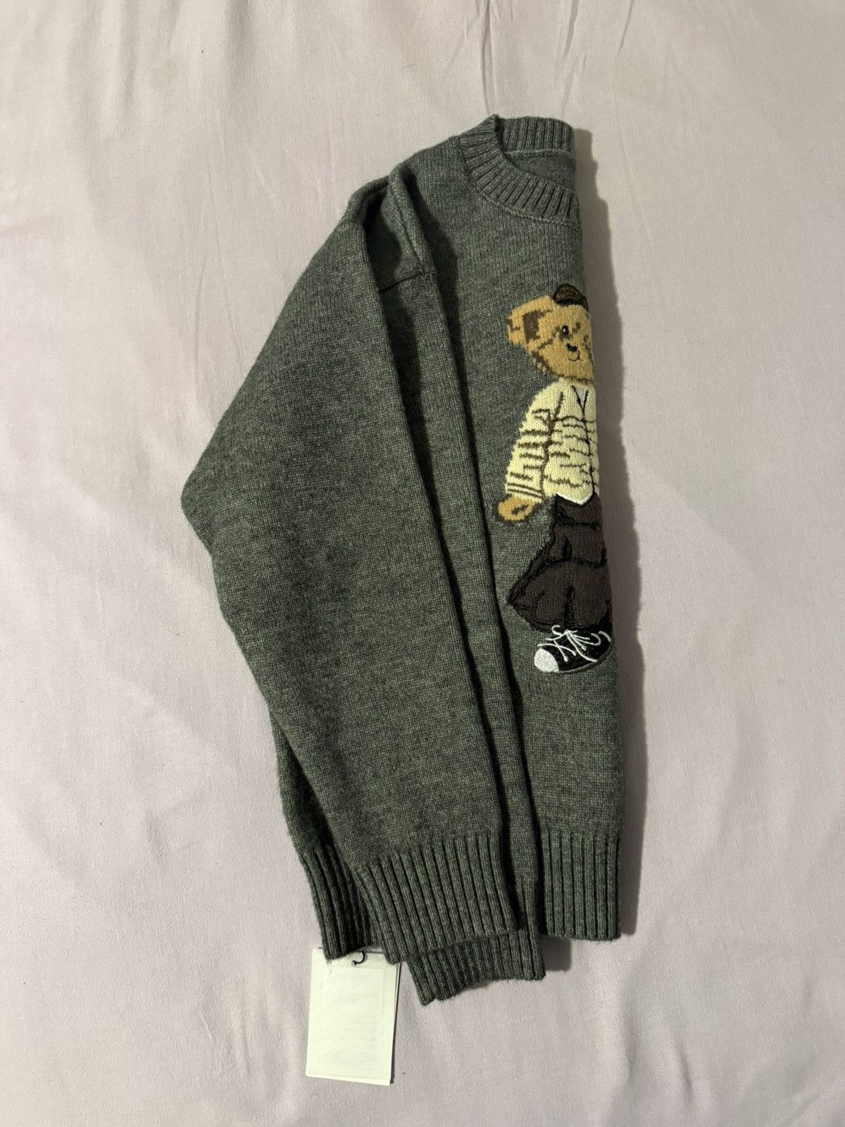 Other Gray crewneck sweater with teddy bear embroidery soft knit Size L / US 10 / IT 46 - 3 Thumbnail