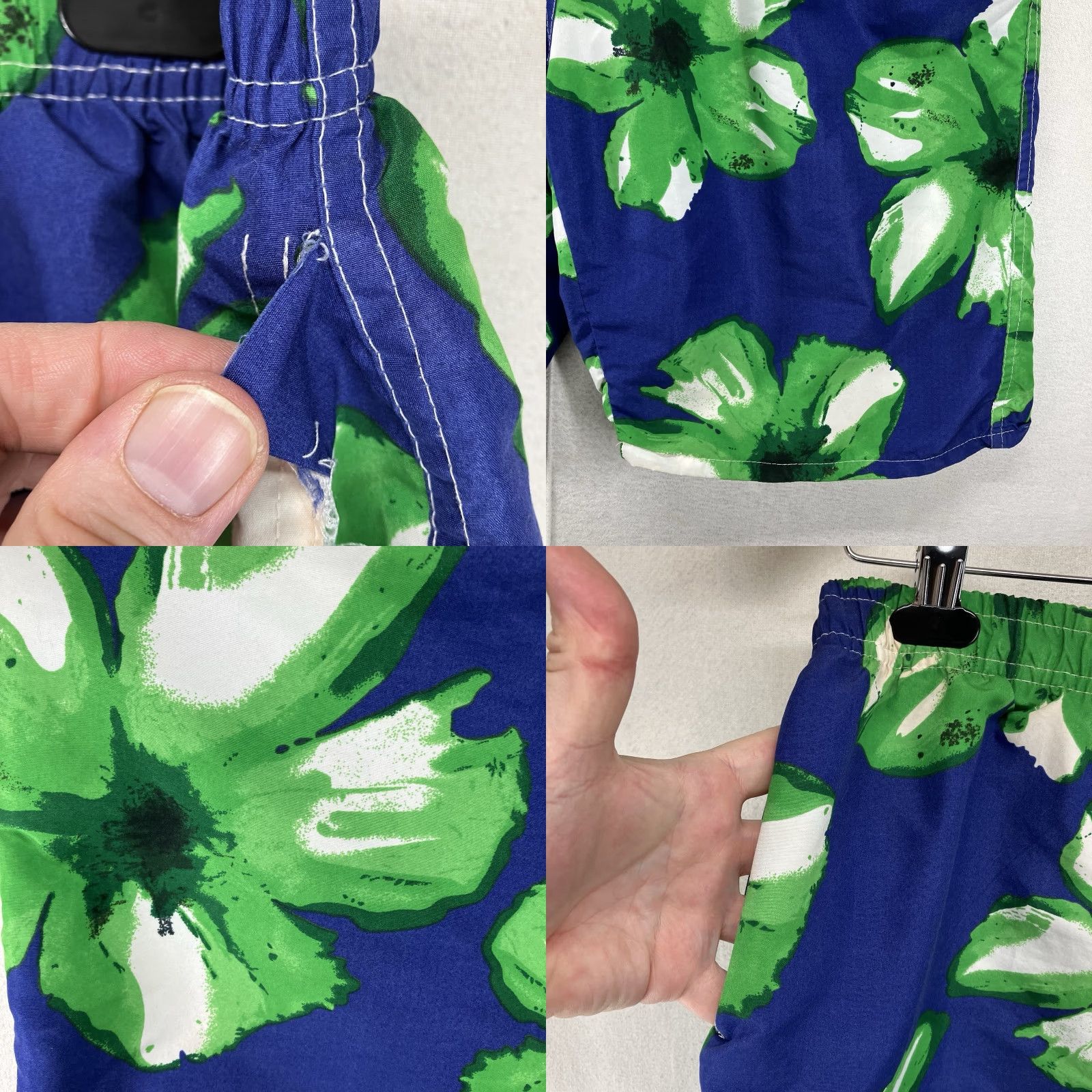 Vintage VINTAGE Banana Split Swim Trunks Mens L Blue Floral Hibiscus 80s Beach Hawaiian Lined Pockets Elastic Drawstring Size US 33 - 8 Thumbnail