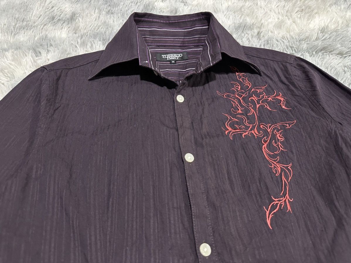 Tornado Mart 🔥Sick Y2K Tornado Mart Striped Shirt Tribal Embroidered Size US M / EU 48-50 / 2 - 1 Thumbnail