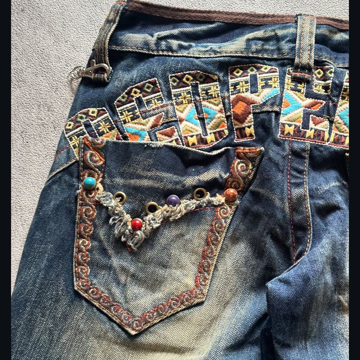 If Six Was Nine 2000s Red Pepper Mudwash Embroidery Flare Jeans y2k Lgb Size US 27 - 6 Thumbnail