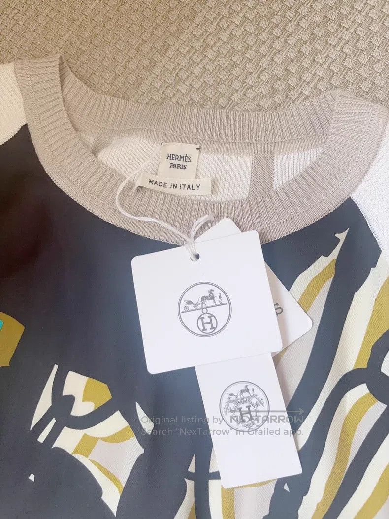 Hermes Hermes Yellow knit twillaine art pattern pullover Size XS / US 0-2 / IT 36-38 - 4 Thumbnail
