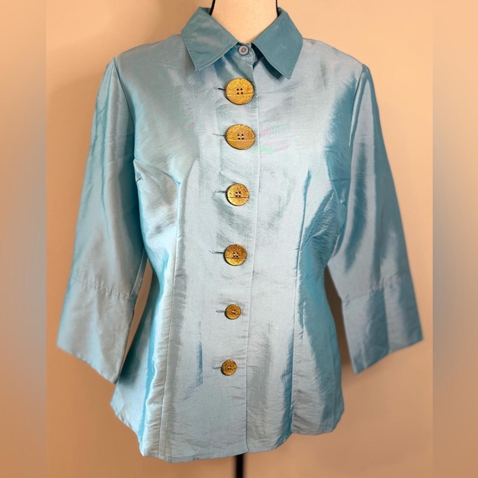 Agora Agora shimmery teal suit jacket/top large gold buttons SZ M Size M / US 6-8 / IT 42-44 - 1 Thumbnail