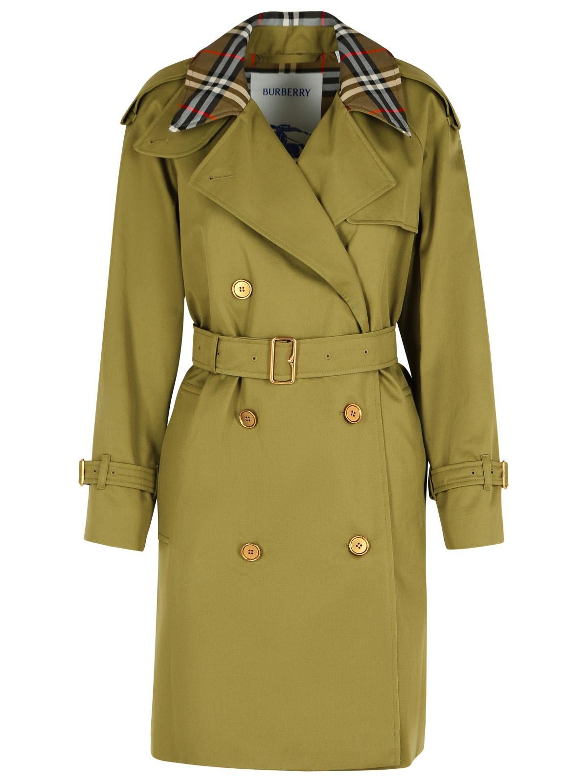 BURBERRY Short Green Cotton 'Castleford' Trench Coat