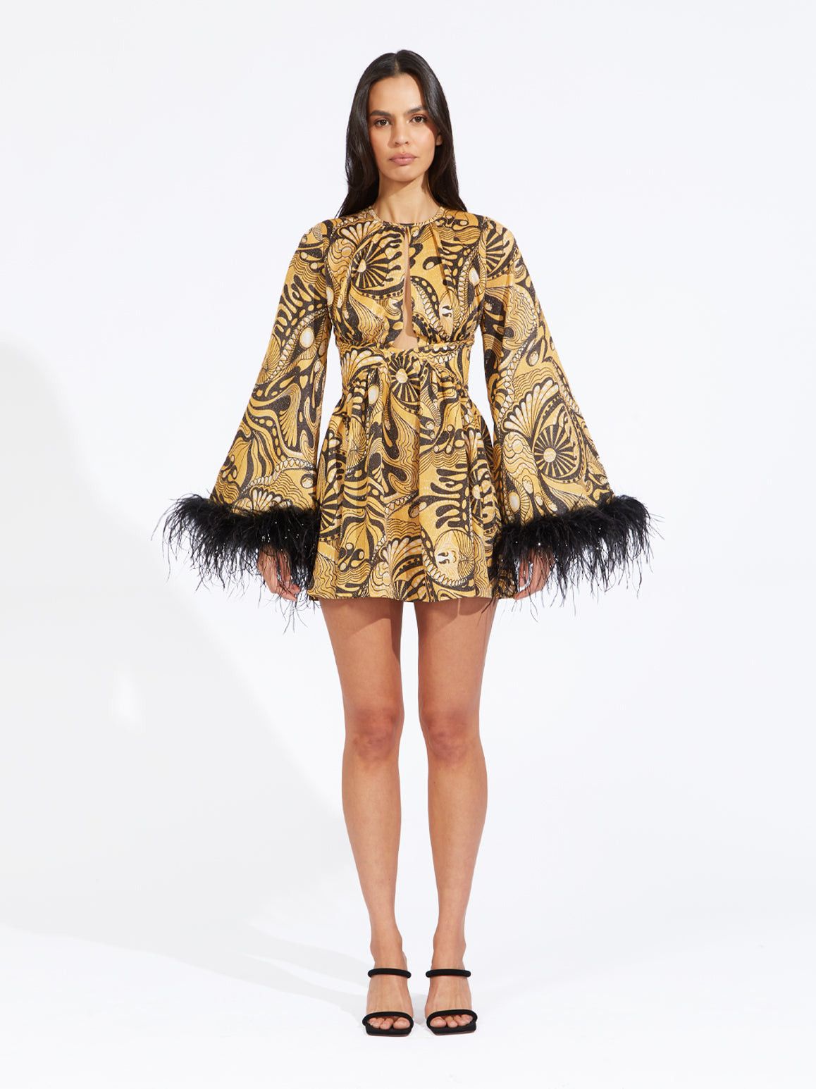 image of Alice Mccall Gold Dust Feather Mini Dress, Women's (Size Small)