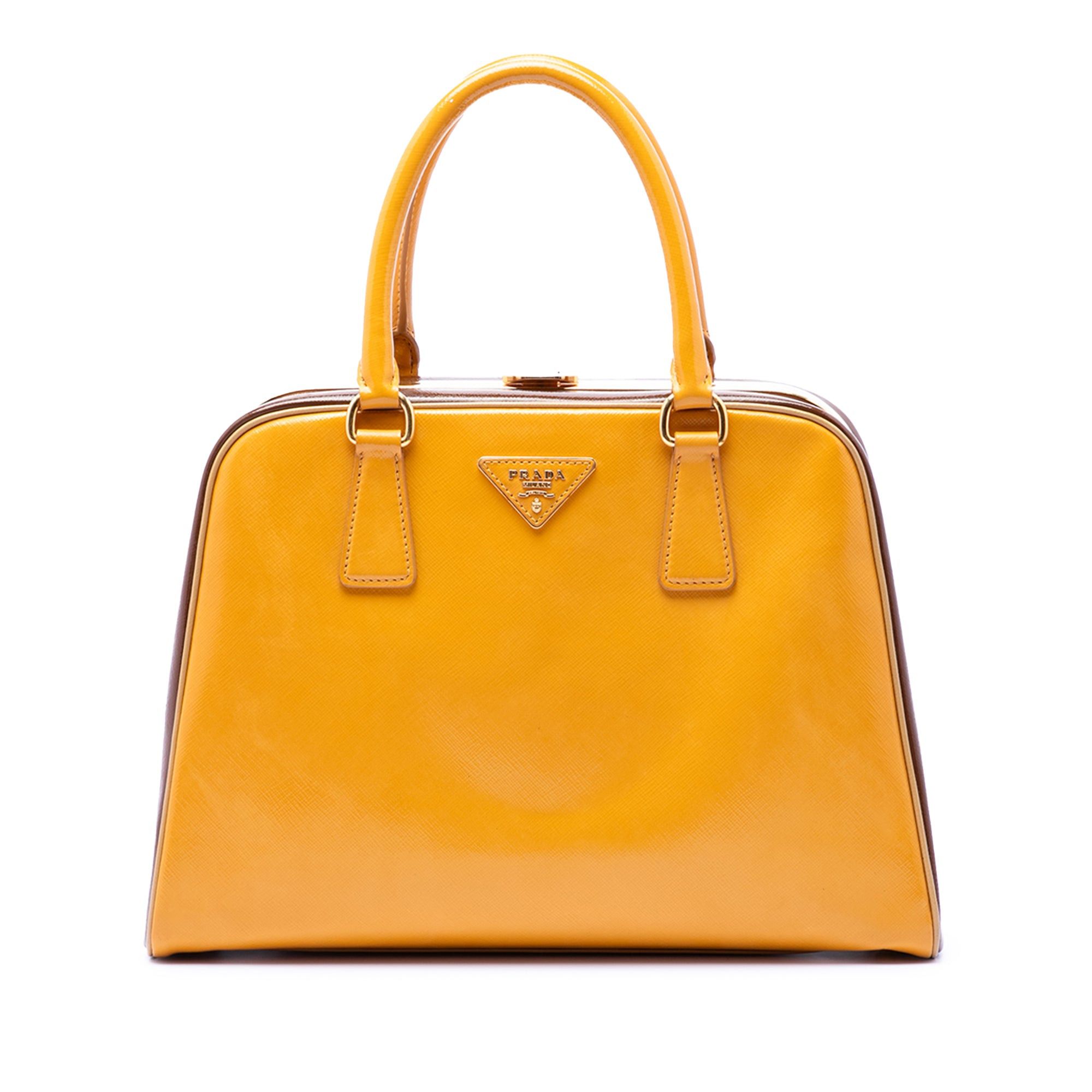 Prada Bicolor Saffiano Vernice Pyramid Frame Handbag Size ONE SIZE - 1 Thumbnail
