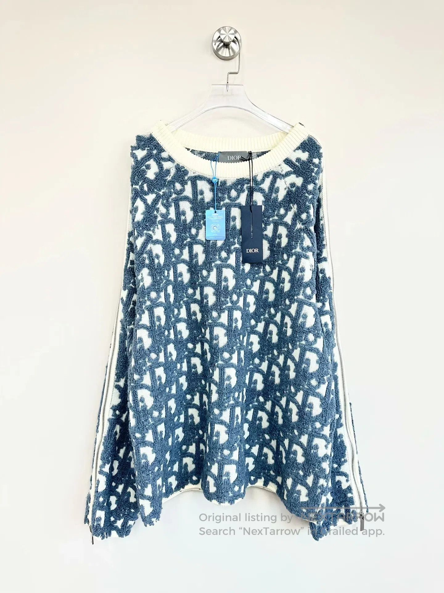 Dior Dior White and blue striped old-fashioned print knit sweat Size US XL / EU 56 / 4 - 1 Thumbnail