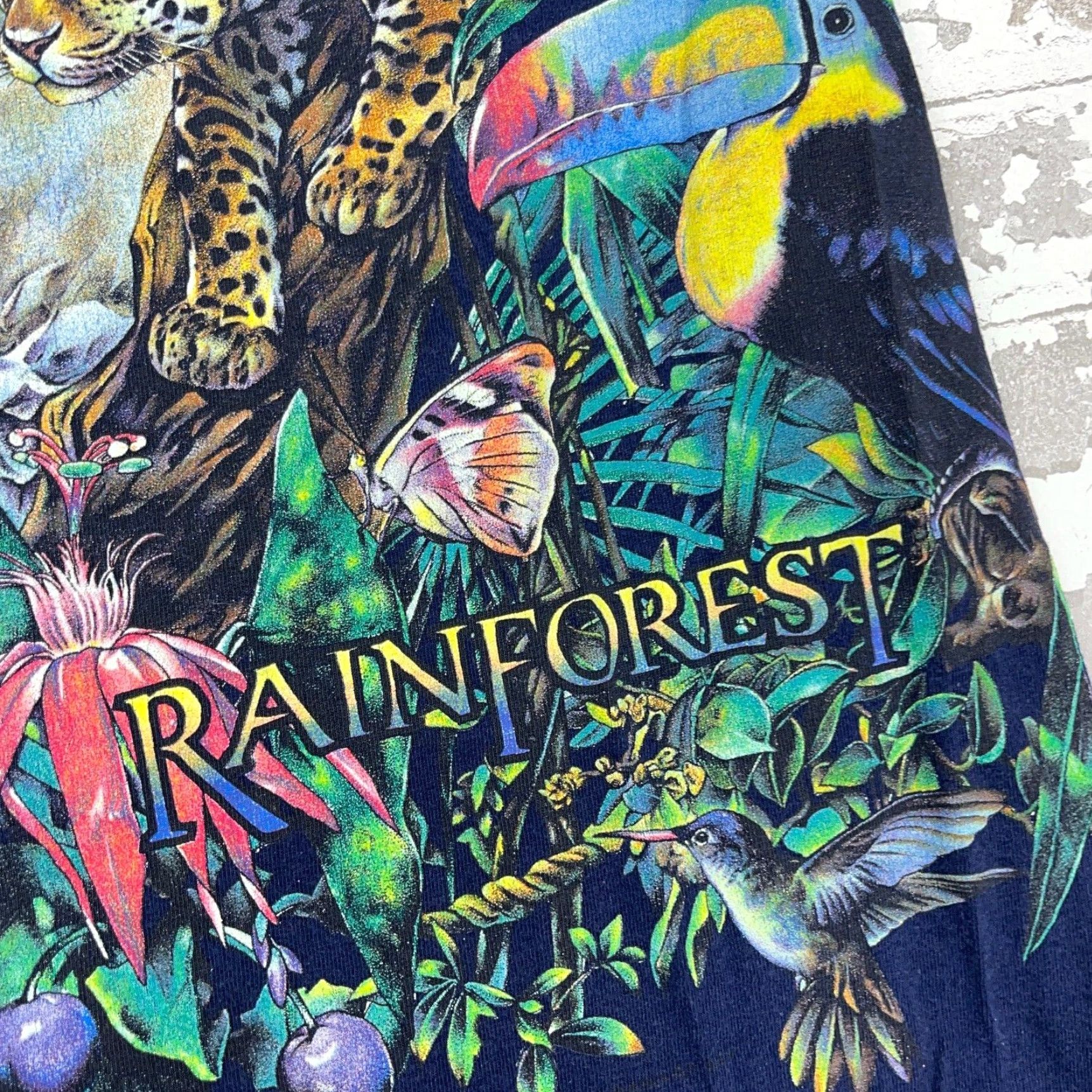 Habitat VINTAGE Habitat Busch Gardens Shirt Men M Blue Nature Rain Forest AOP All Over 80s Retro Graphic Print T-Shirt (Blue) Mens Size US M / EU 48-50 / 2 - 4 Thumbnail