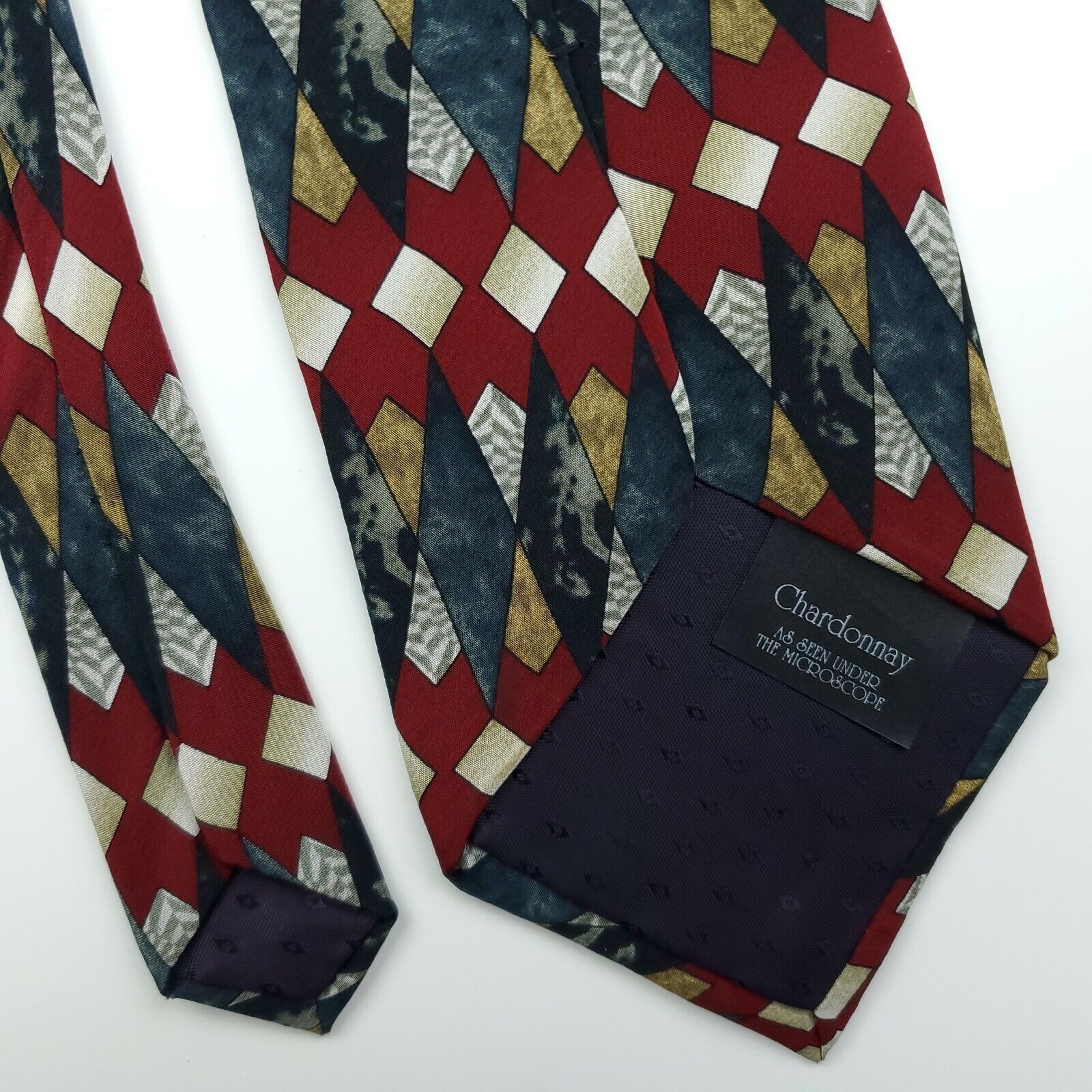 Vintage Cocktail Collection Chardonnay Red Geometric Silk Tie Size ONE SIZE - 5 Thumbnail