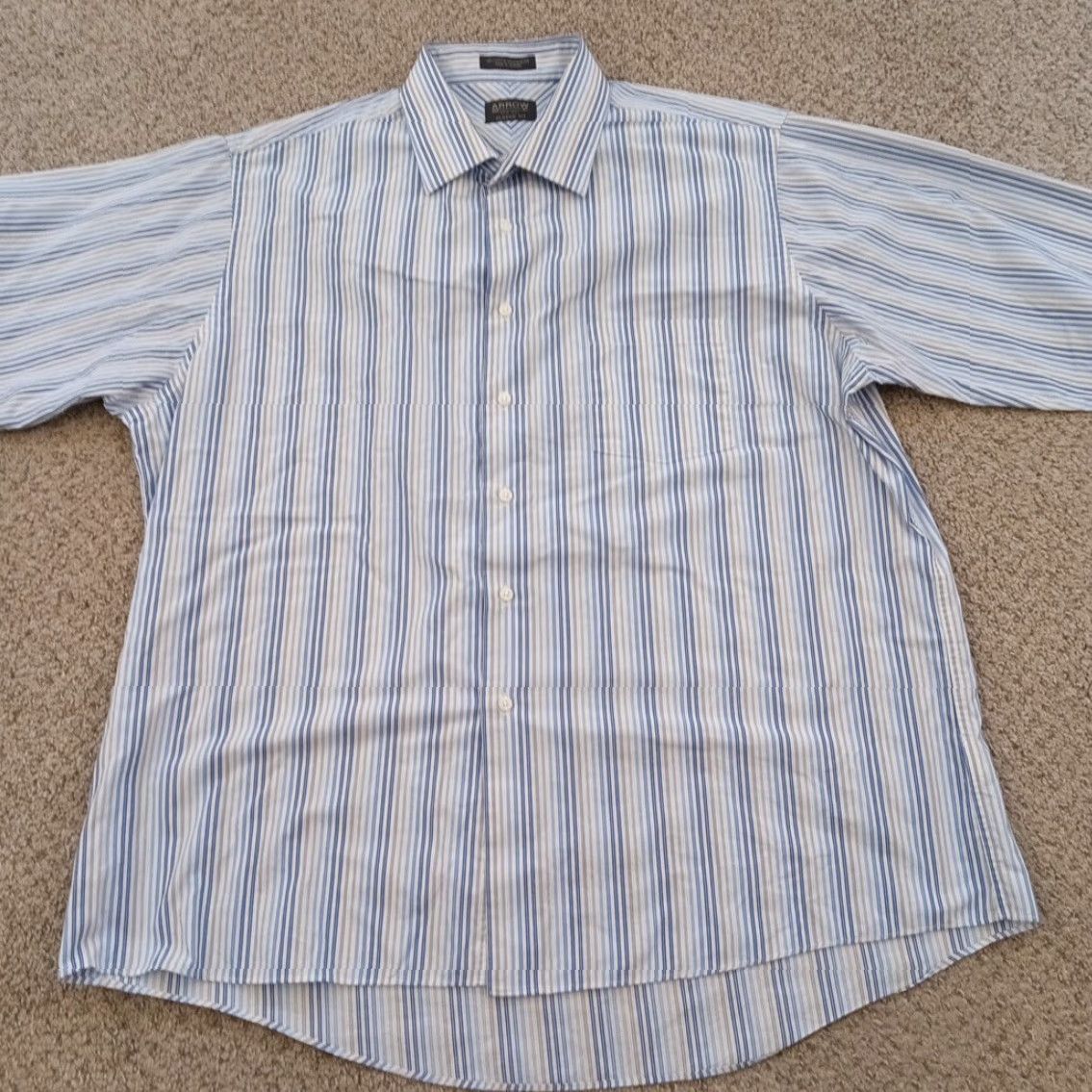 Arrow Arrow Shirt Mens 17.5 Blue Gray Striped Long Sleeve Button-Up Cotton Blend Collar Point Chest Pocket Regular Mens Size US XXL / EU 58 / 5 - 4 Thumbnail