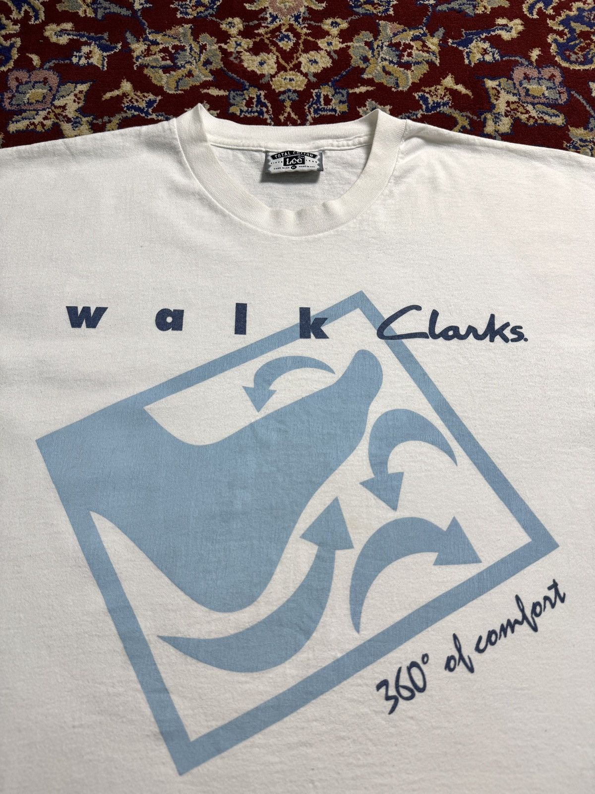 Clarks Vintage 90s Clarks Walk 360 of comfort shoes brand tee rare Size US XL / EU 56 / 4 - 1 Thumbnail