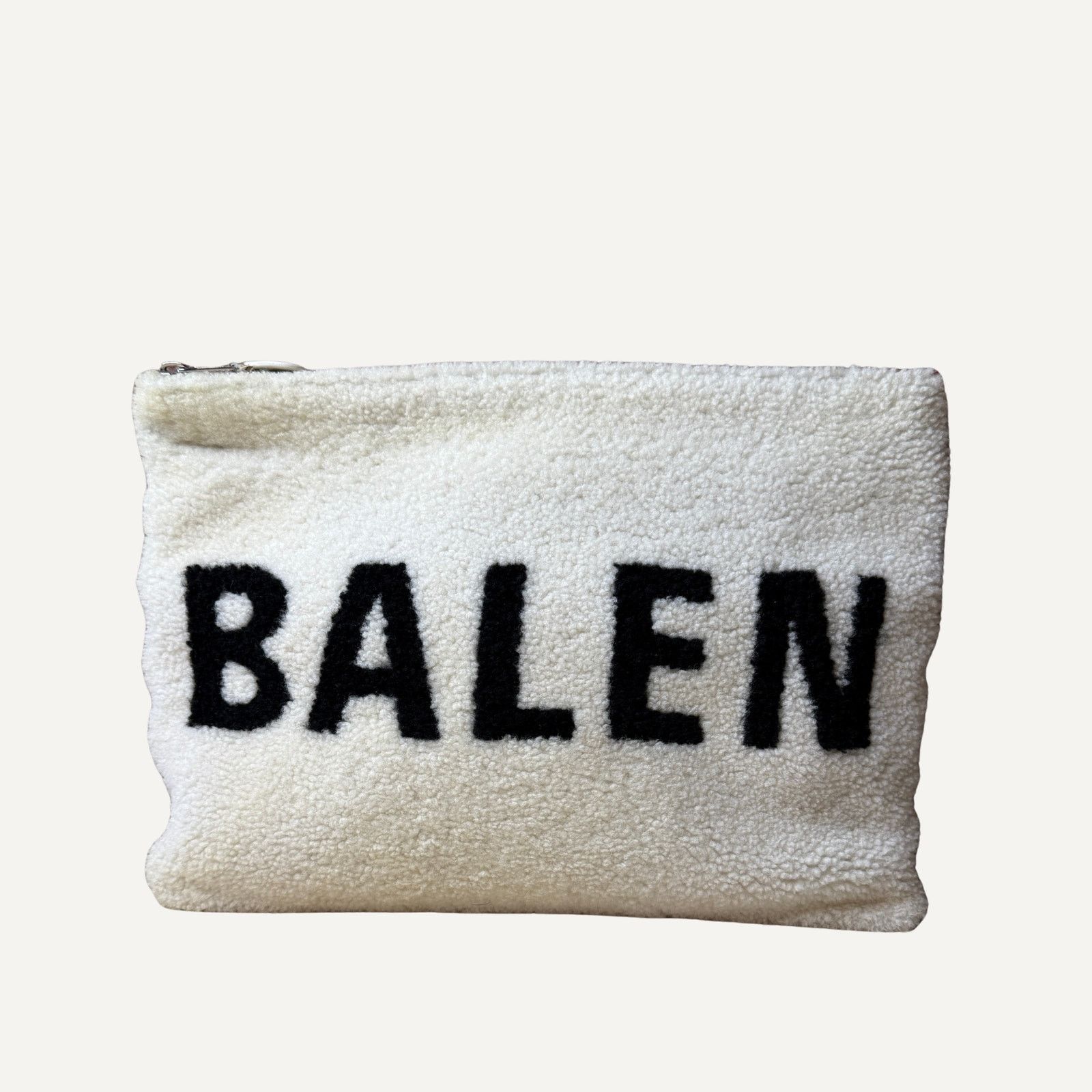 Balenciaga Unisex - Balenciaga Shearling Logo Boa Wool Clutch Bag Size ONE SIZE - 1 Thumbnail