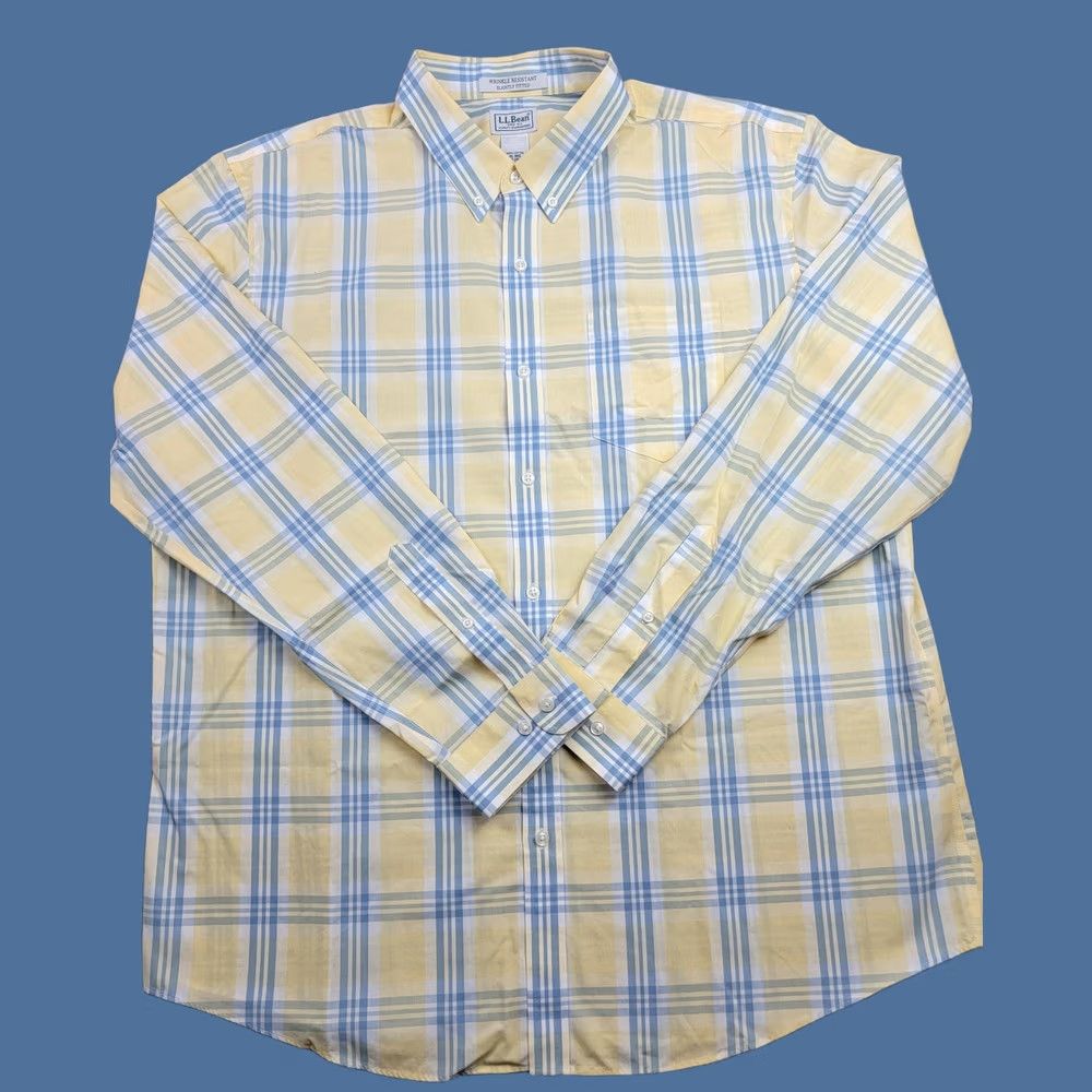 Vintage VINTAGE LL Bean Shirt Mens XL Yellow Plaid Button-Down Wrinkle Resistant Slightly Fitted Size US XL / EU 56 / 4 - 1 Thumbnail