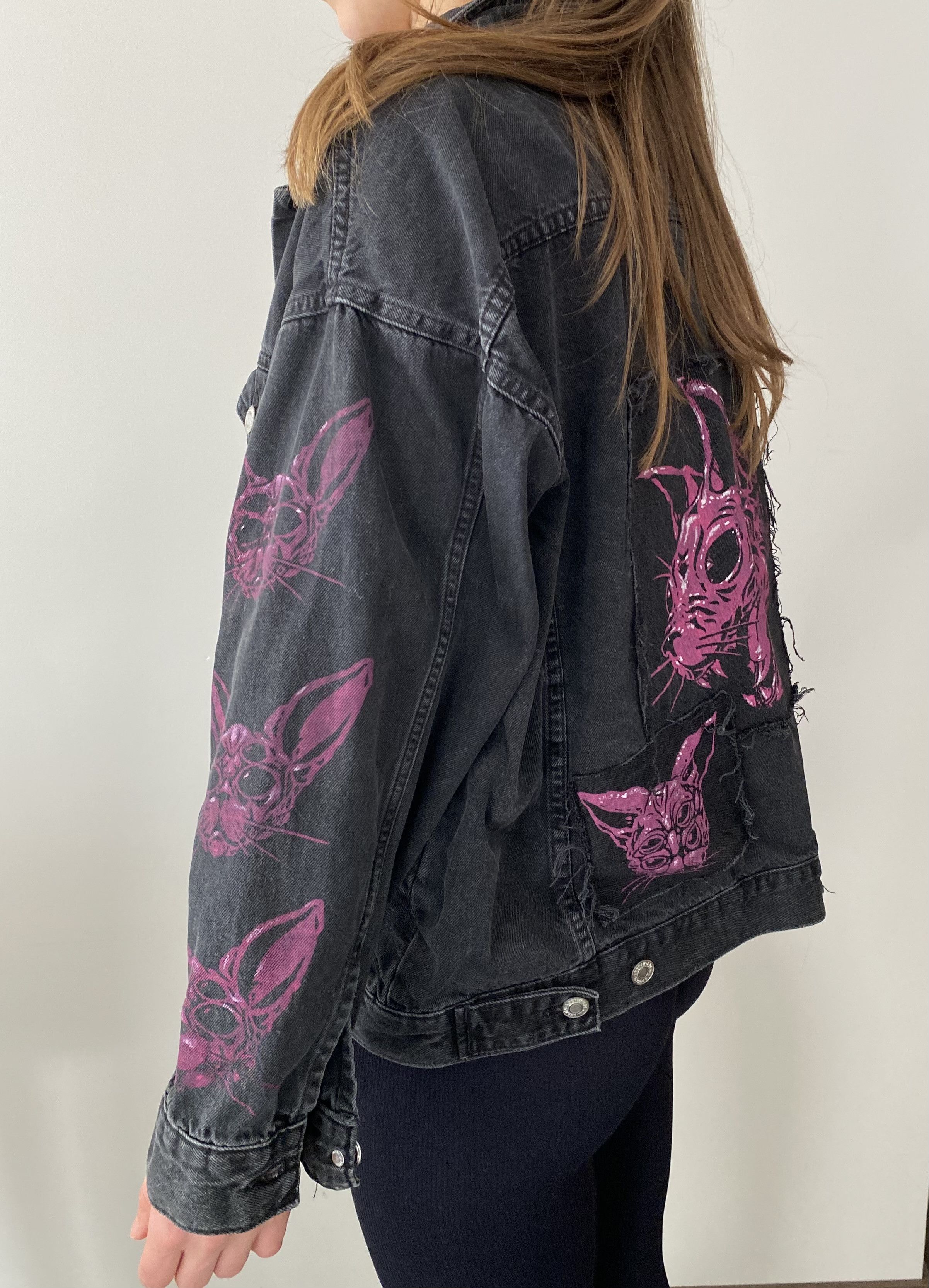 Other Denim jacket with cats / rock punk goth mid season Size S / US 4 / IT 40 - 2 Thumbnail