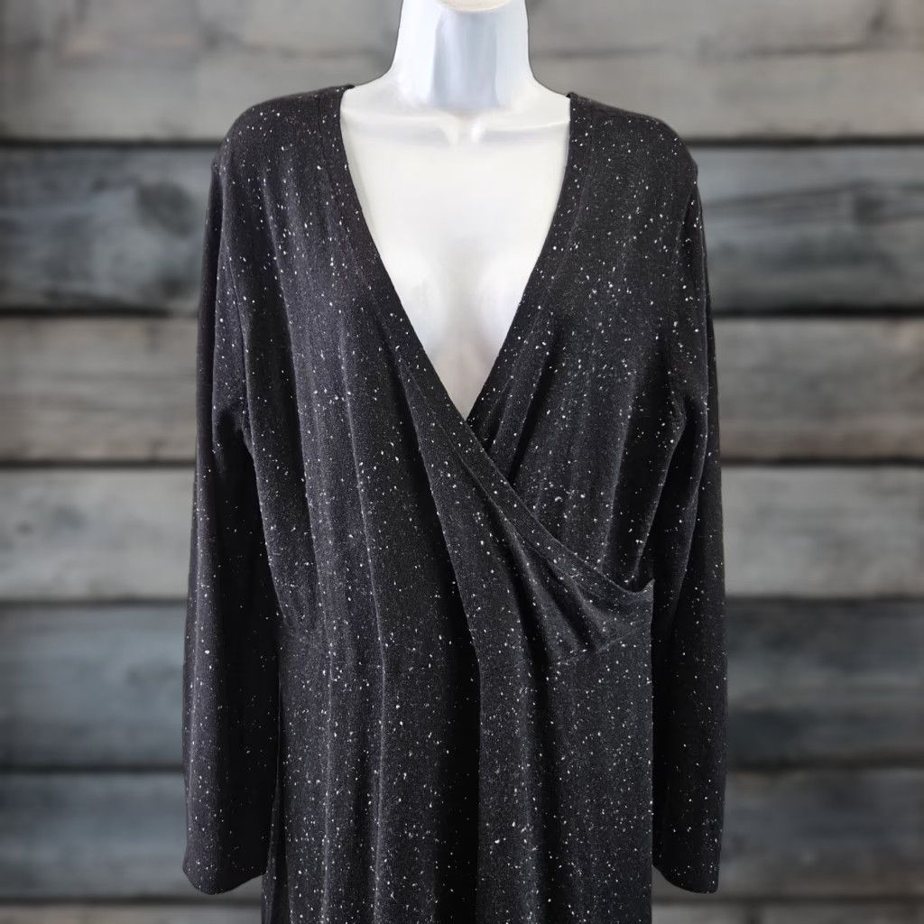 Loft Ann Taylor LOFT Womens Sweater Dress XL Black Speckled Long Sleeve V-Neck Size XL / US 12-14 / IT 48-50 - 1 Thumbnail