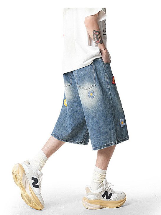 Japanese Brand Men's American-Style Floral Embroidered Denim Shorts Size US 32 / EU 48 - 4 Thumbnail