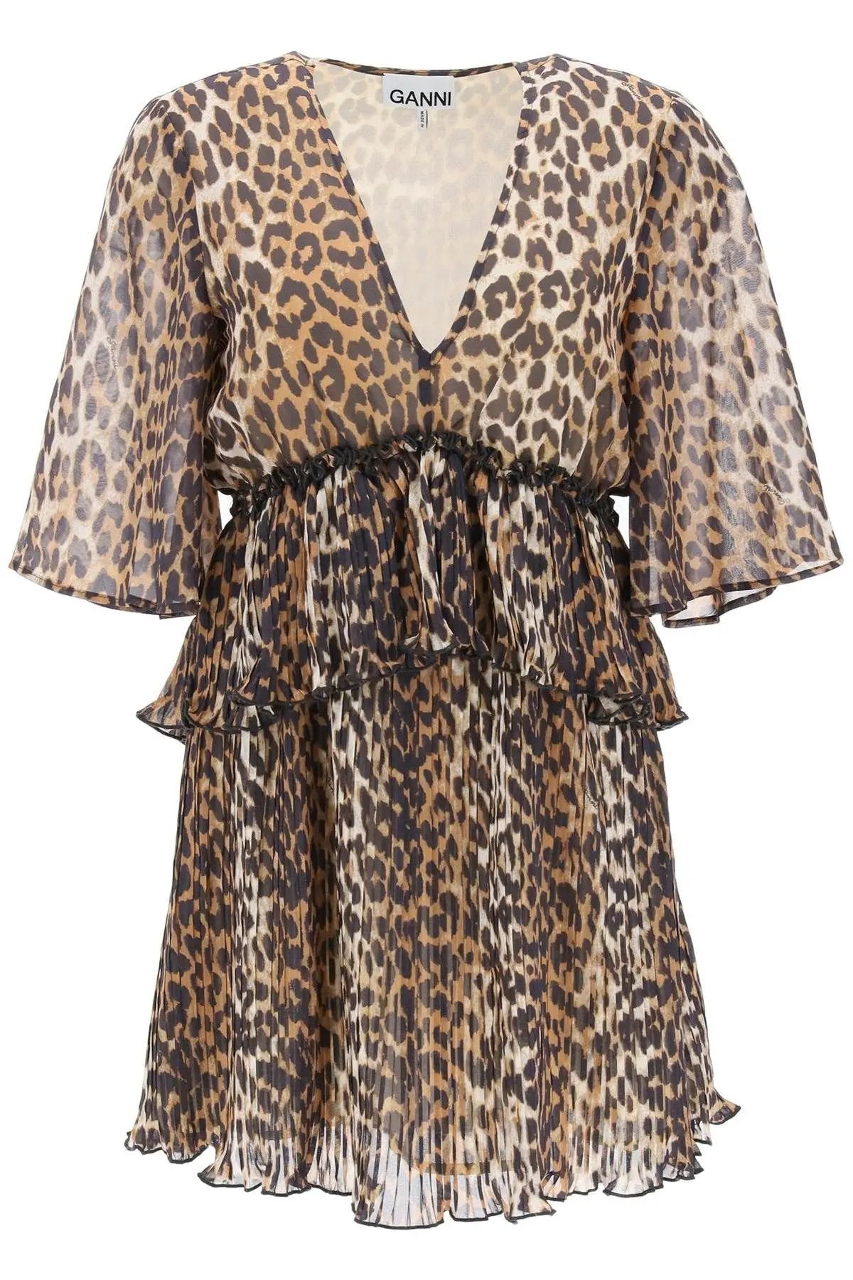 image of Ganni O1S22I1N1223 Pleated Mini Dress In Beige Black, Women's (Size XS)