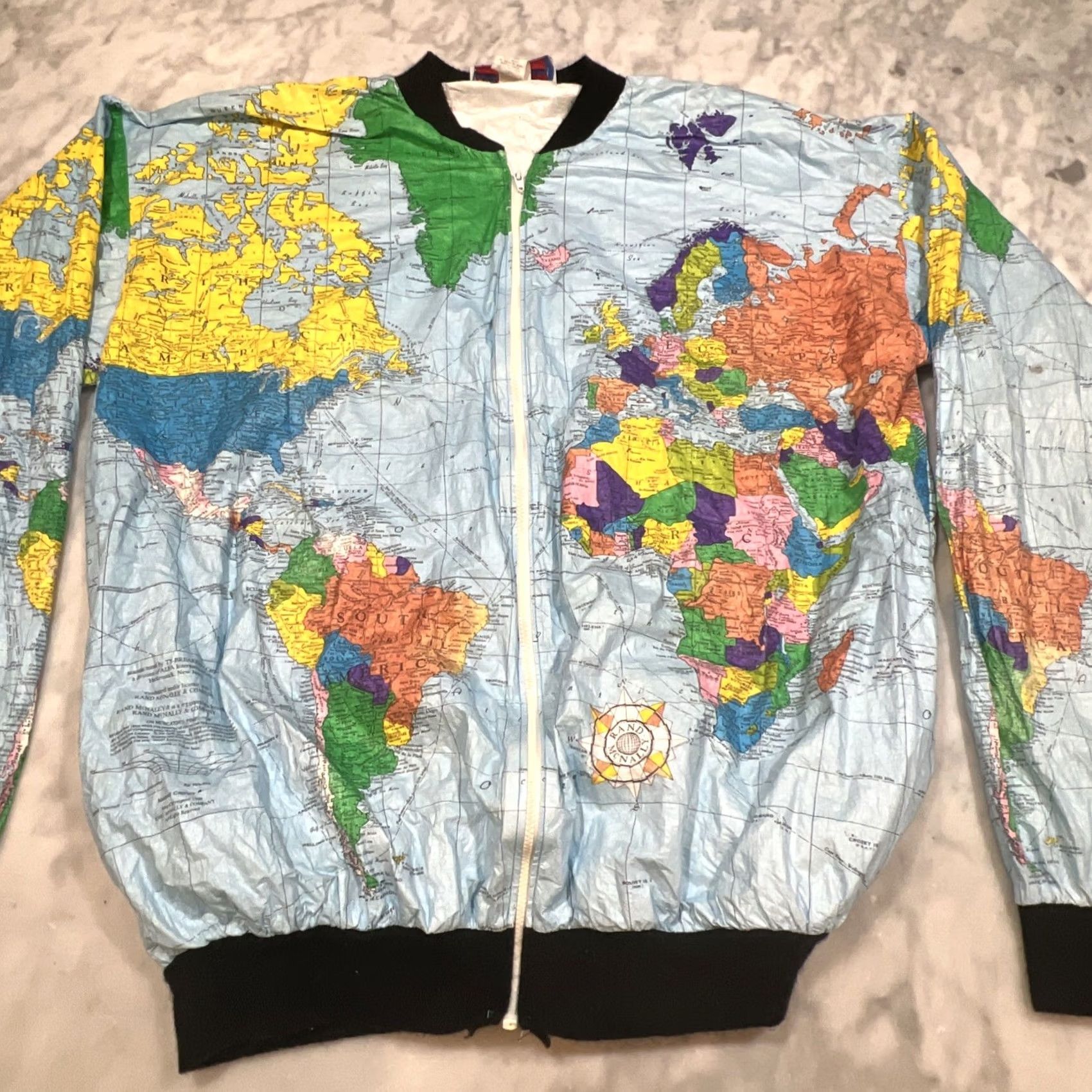 Vintage VTG 80s Ty Breakers Tyvek World Map Windbreaker Medium AllOver Print Kurt Cobain Size US 31 - 3 Thumbnail