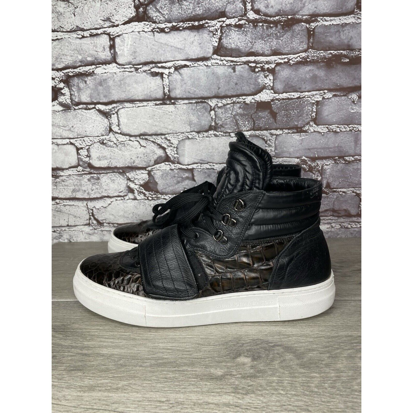Savio Barbato Savio Barbato Brown Patent Croc Embossed High Top Strap Snea Size US 12 / EU 45 - 1 Thumbnail