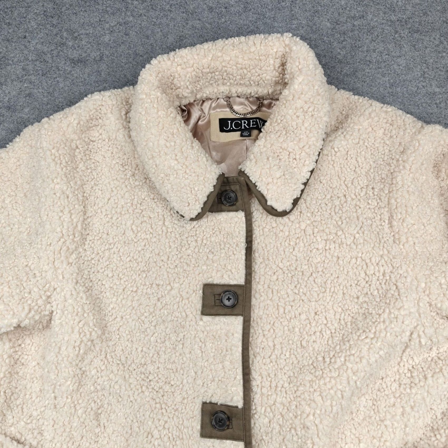 J.Crew J.CREW Jacket Womens 2XL White Faux Fur Sherpa Button Front Lined Pockets Wool? No, Polyester Size XXL / US 16-18 / IT 52-54 - 3 Thumbnail