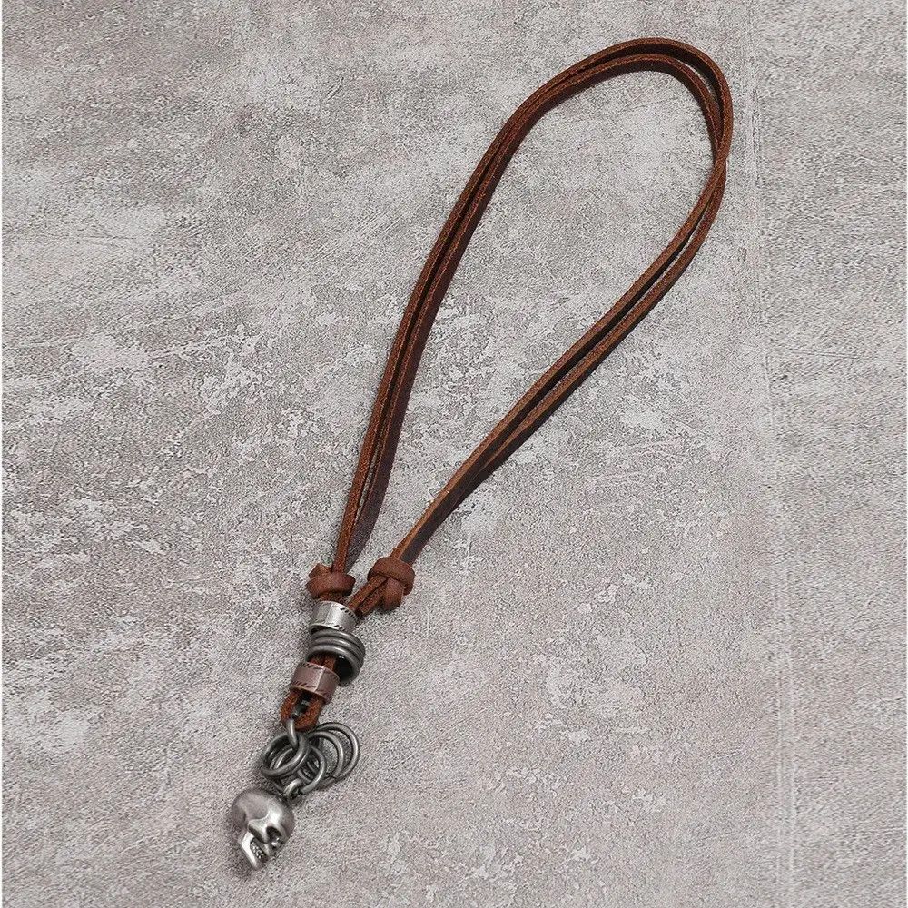 Leather Vintage Handmade Leather Skull Adjustable Necklace Size ONE SIZE - 2 Thumbnail